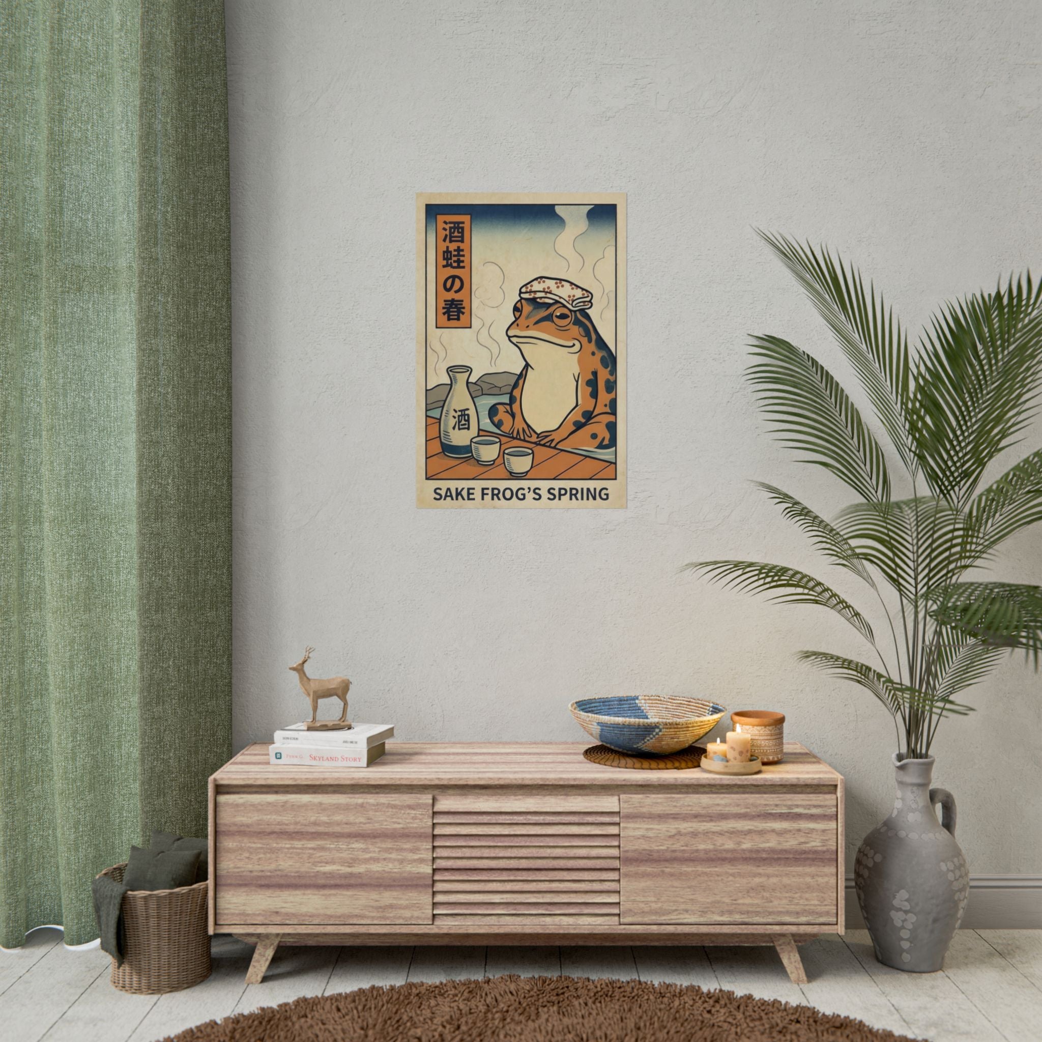 Sake Frog Illustration Rolled Poster | Japanese & Oriental Ukiyo-e Art Print