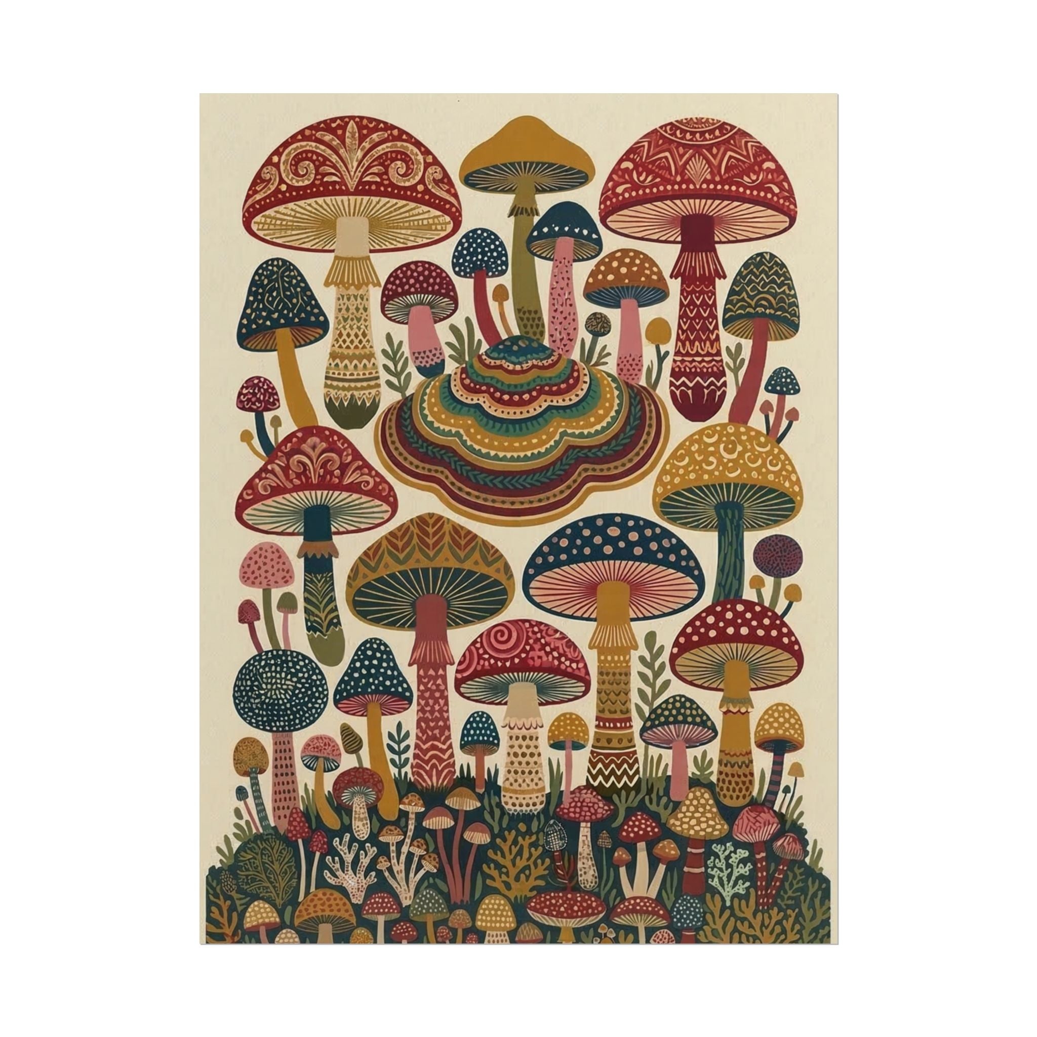 Psychedelic Mushroom Forest Rolled Poster | Retro Botanical Wall Art