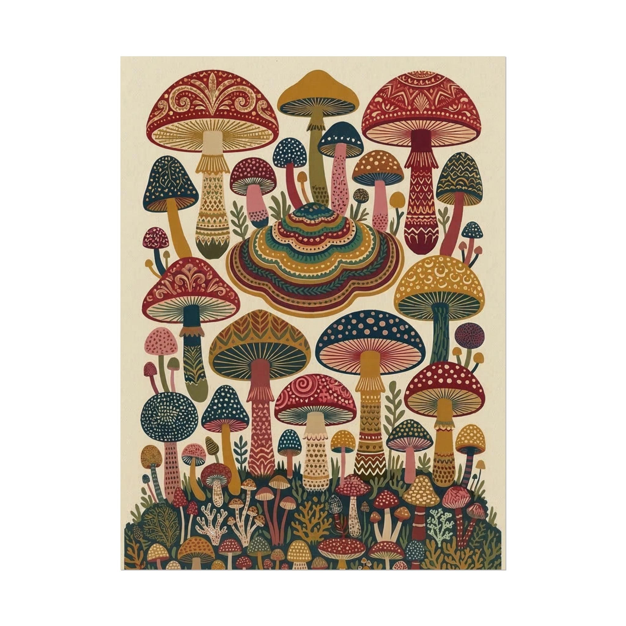 Psychedelic Mushroom Forest Rolled Poster | Retro Botanical Wall Art