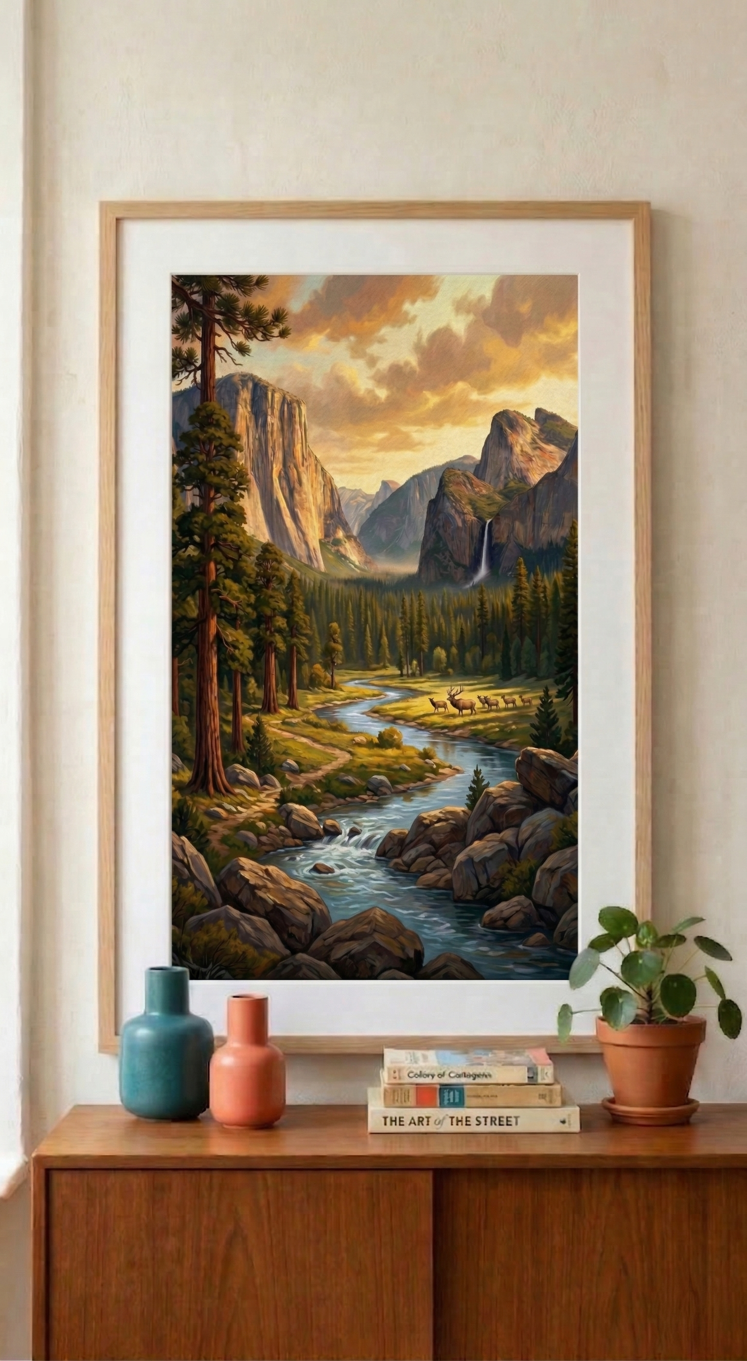 Yosemite Majestic Mountain Valley Poster | Rolled Wall Art, River Landscape Print