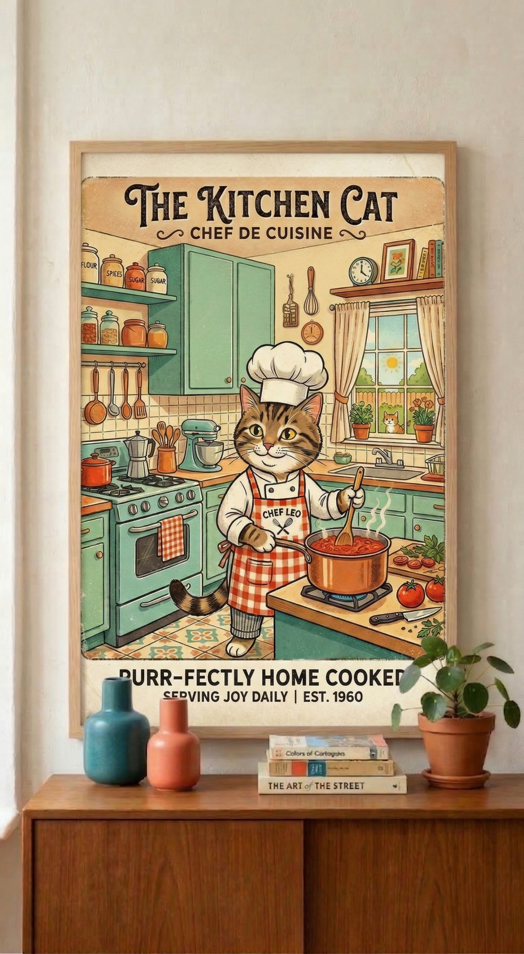 The Kitchen Cat retro kitchen Poster | Vintage kitchen cat chef poster