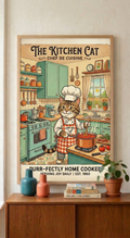 The Kitchen Cat retro kitchen Poster | Vintage kitchen cat chef poster
