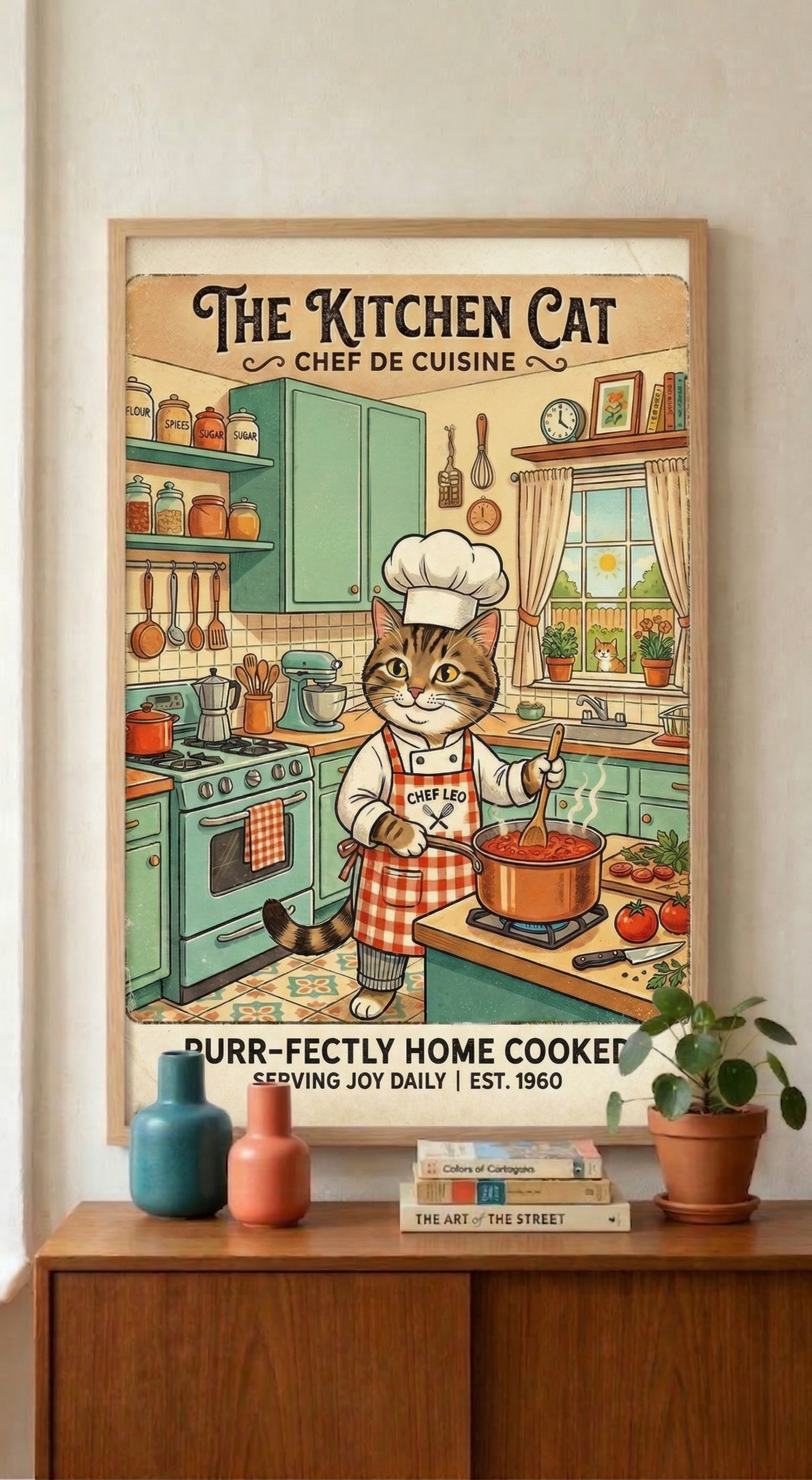 The Kitchen Cat retro kitchen Poster | Vintage kitchen cat chef poster