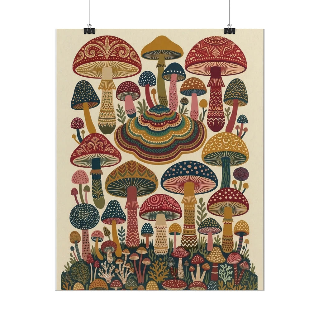 Psychedelic Mushroom Forest Rolled Poster | Retro Botanical Wall Art