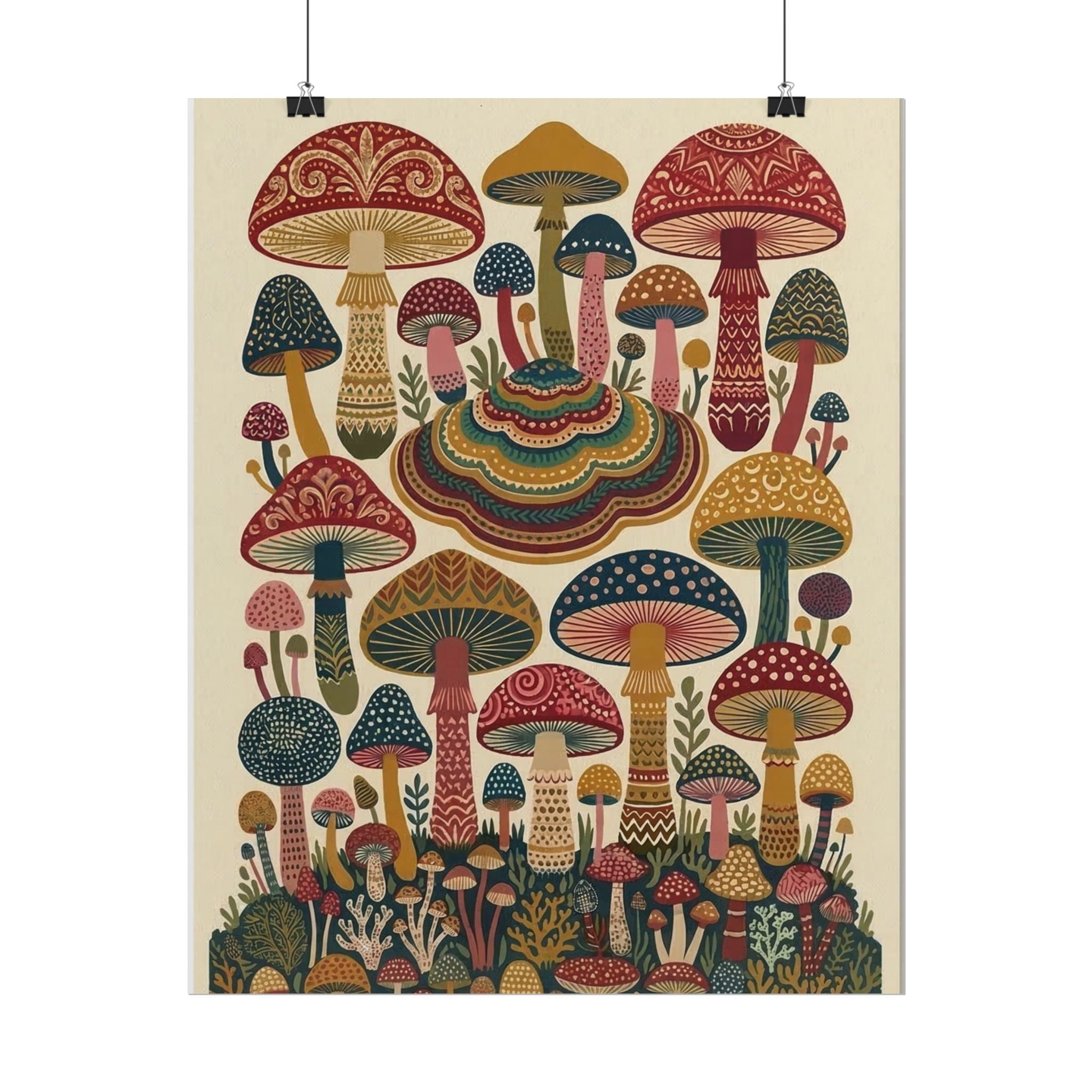 Psychedelic Mushroom Forest Rolled Poster | Retro Botanical Wall Art
