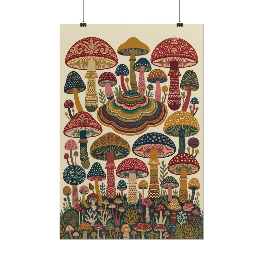 Psychedelic Mushroom Forest Rolled Poster | Retro Botanical Wall Art