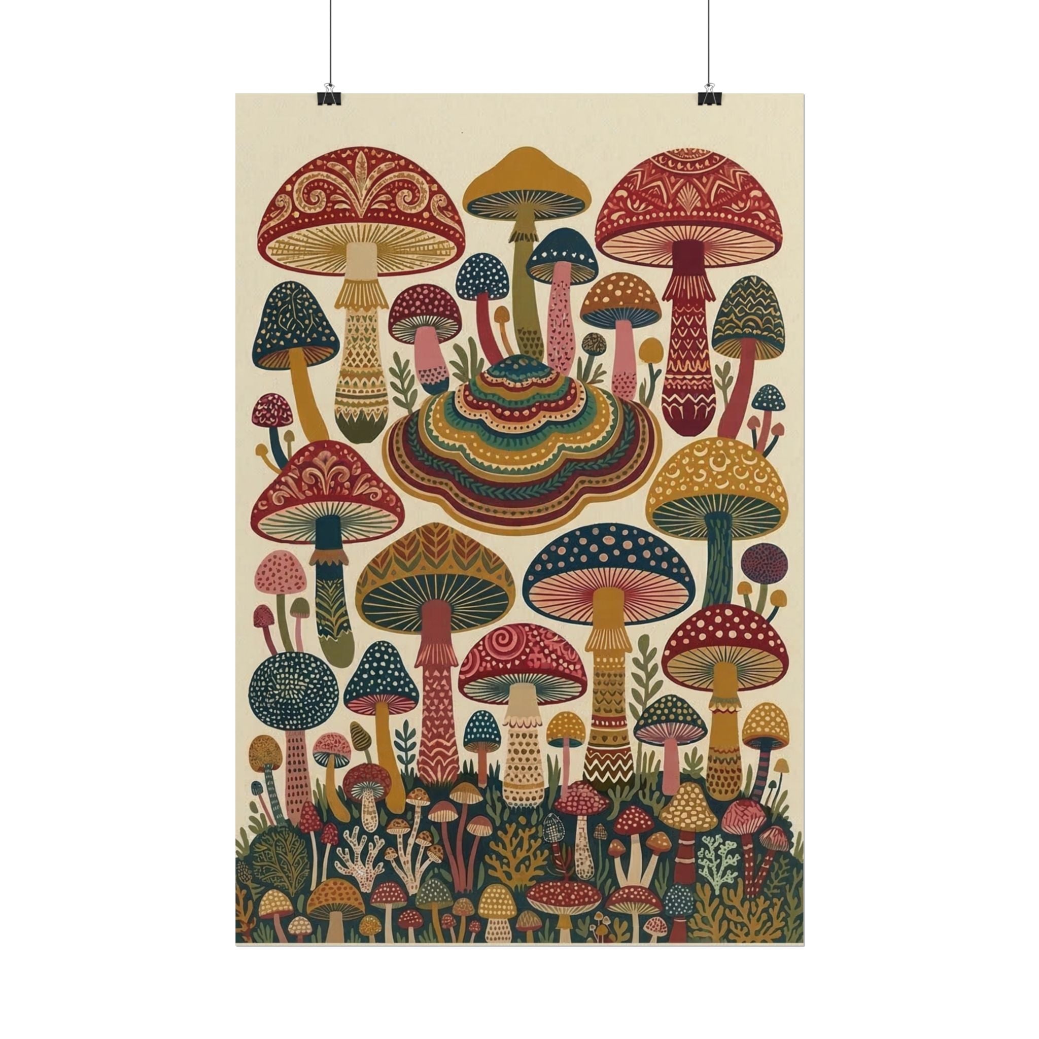 Psychedelic Mushroom Forest Rolled Poster | Retro Botanical Wall Art