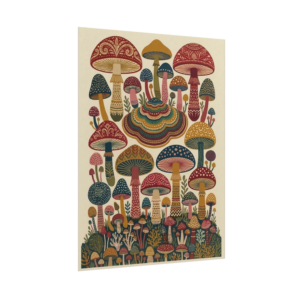 Psychedelic Mushroom Forest Rolled Poster | Retro Botanical Wall Art