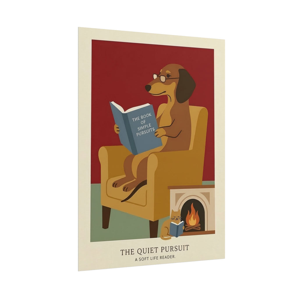 The Quiet Pursuit Reading Dog Rolled Poster | Booklover Wall Art, Fireplace Illustration