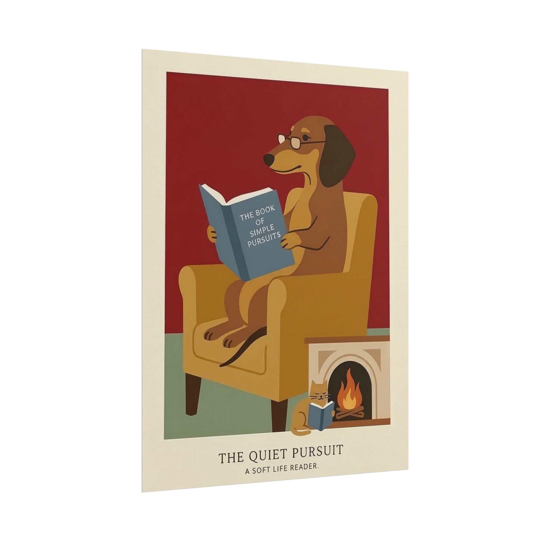 The Quiet Pursuit Reading Dog Rolled Poster | Booklover Wall Art, Fireplace Illustration