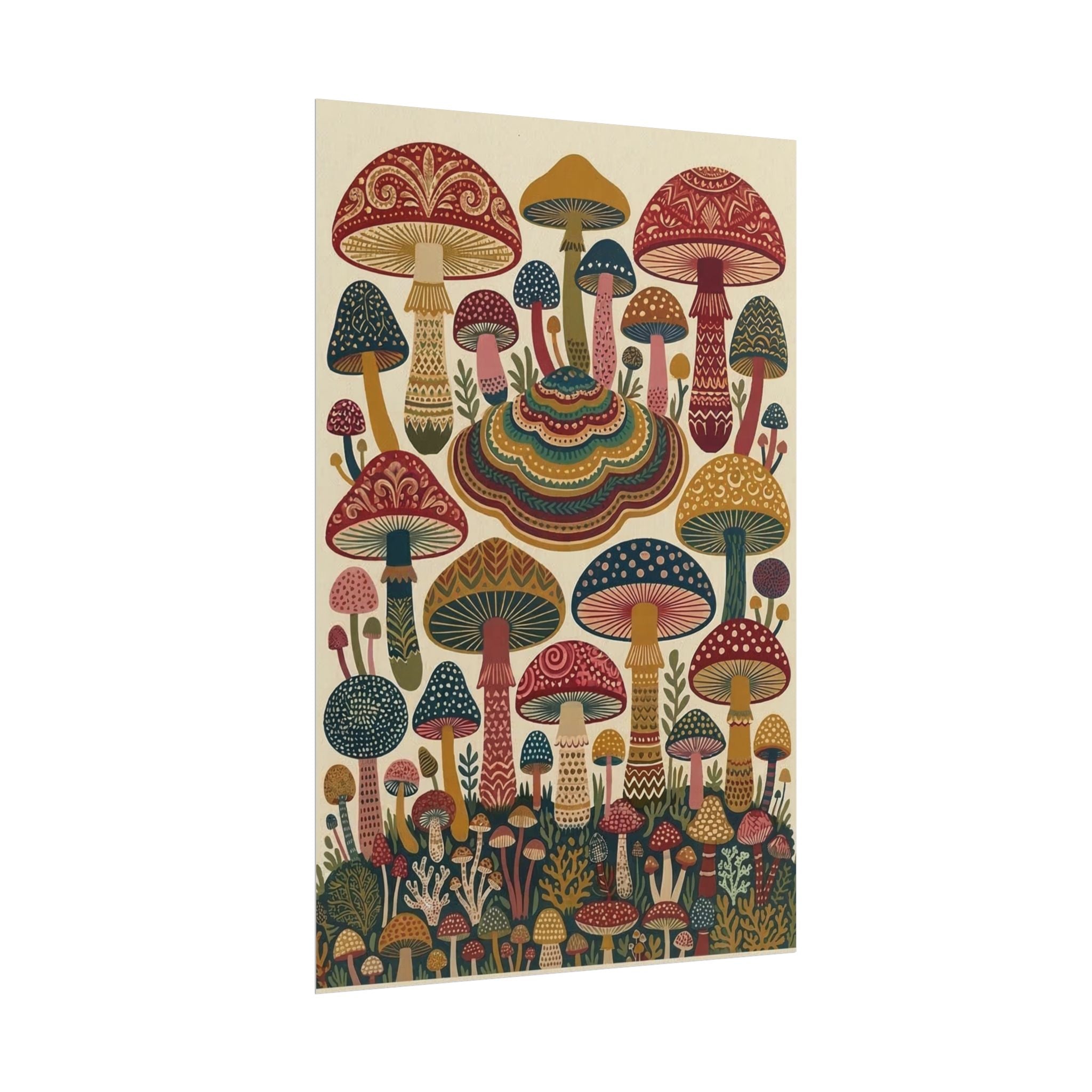 Psychedelic Mushroom Forest Rolled Poster | Retro Botanical Wall Art