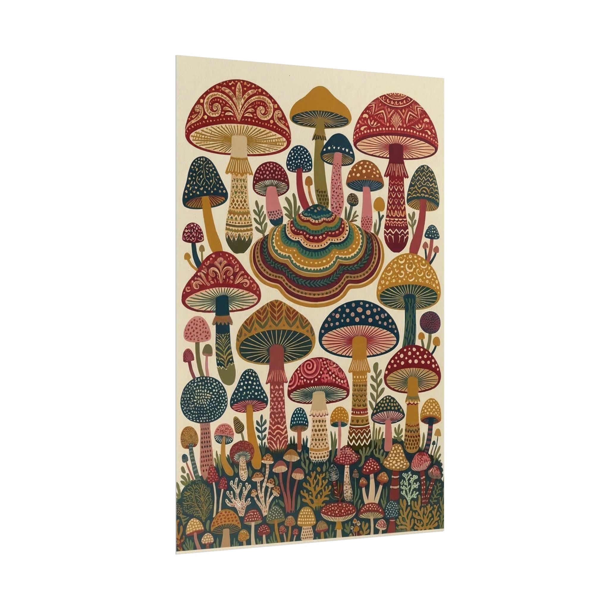 Psychedelic Mushroom Forest Rolled Poster | Retro Botanical Wall Art