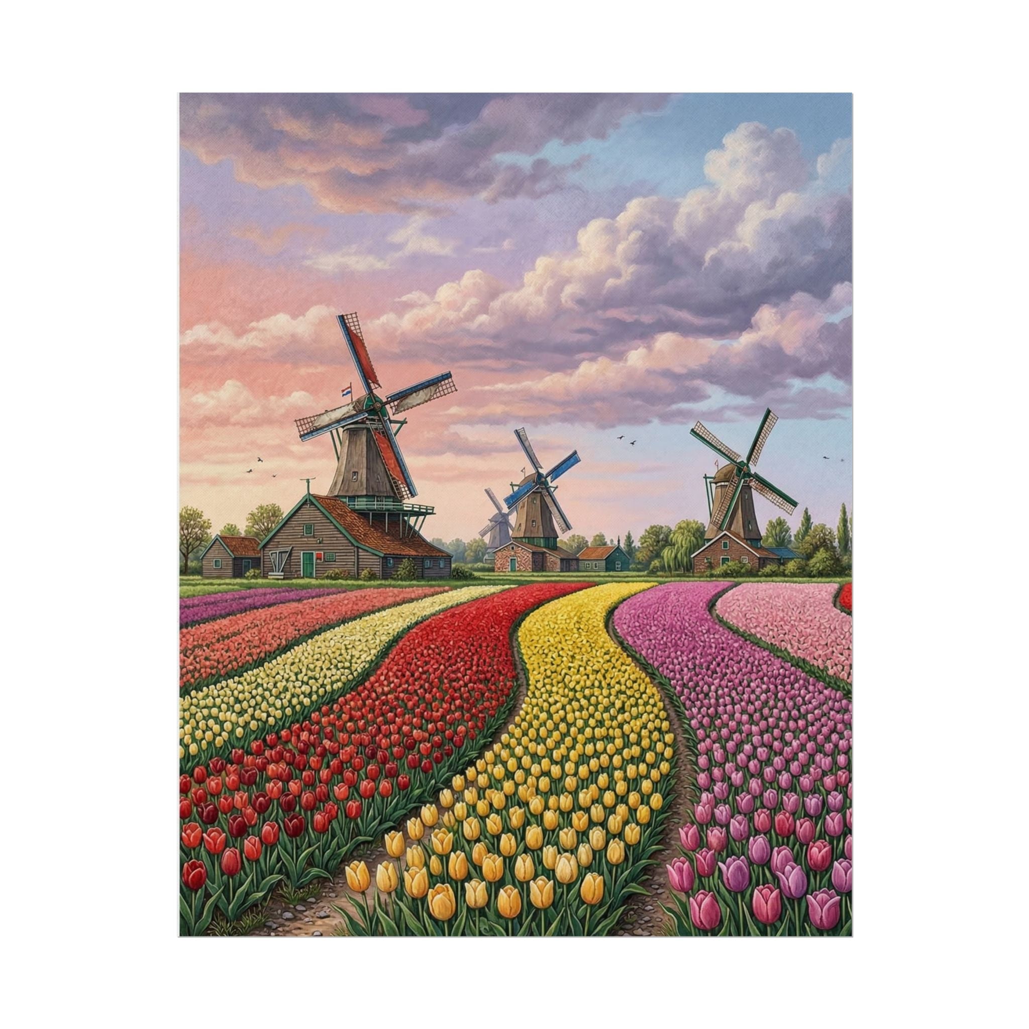 Dutch Tulips & Golden Windmills Rolled Posters | Zaanse Schans