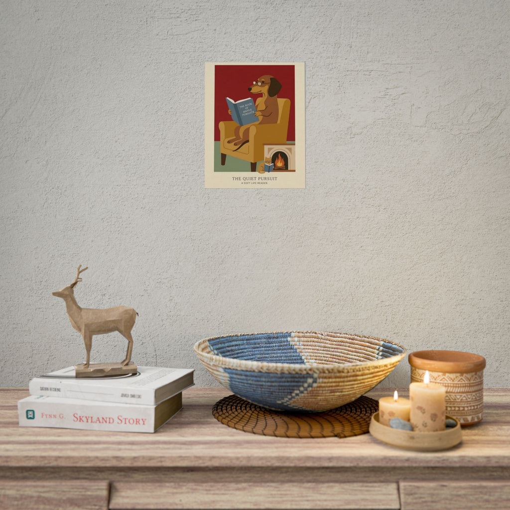 The Quiet Pursuit Reading Dog Rolled Poster | Booklover Wall Art, Fireplace Illustration