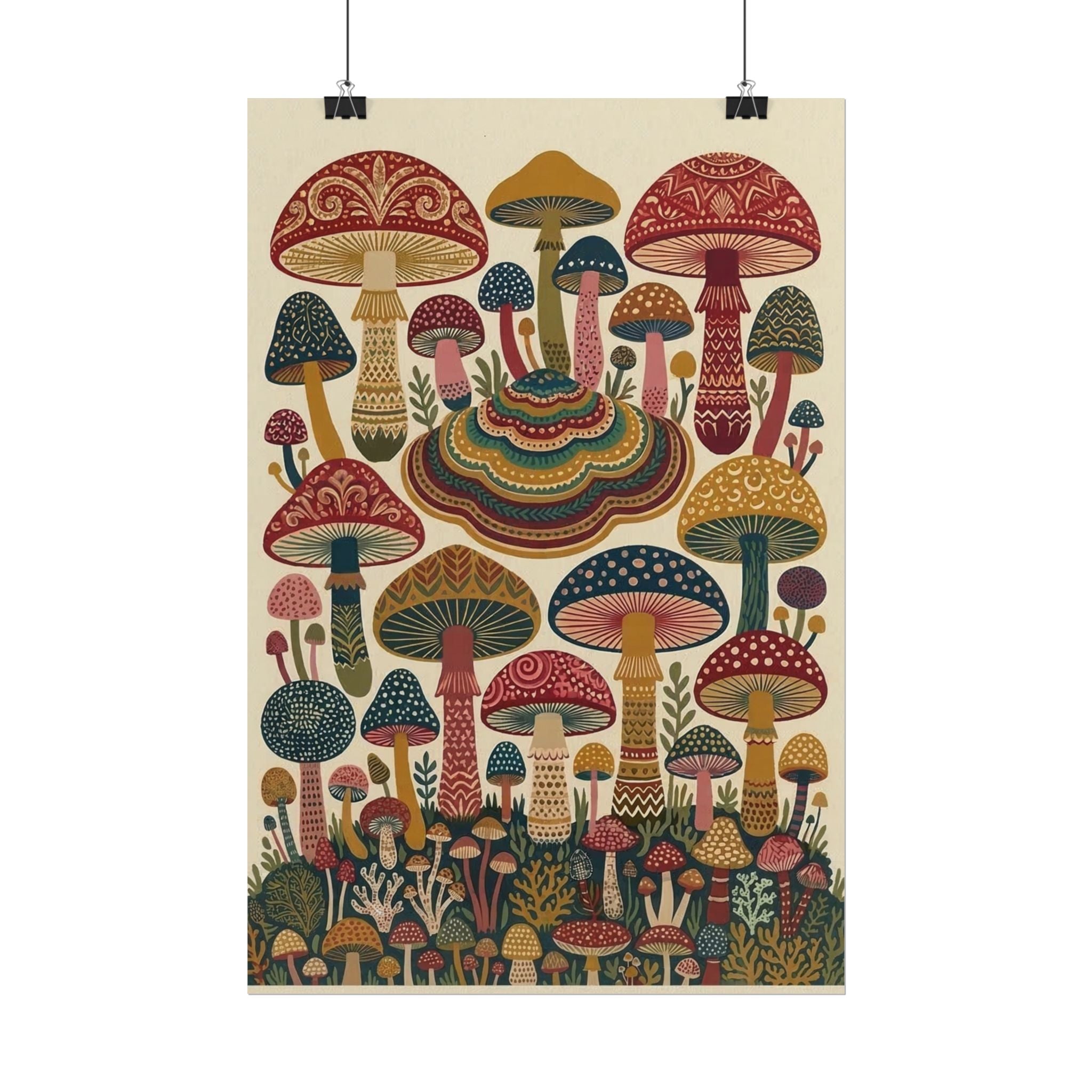 Psychedelic Mushroom Forest Rolled Poster | Retro Botanical Wall Art