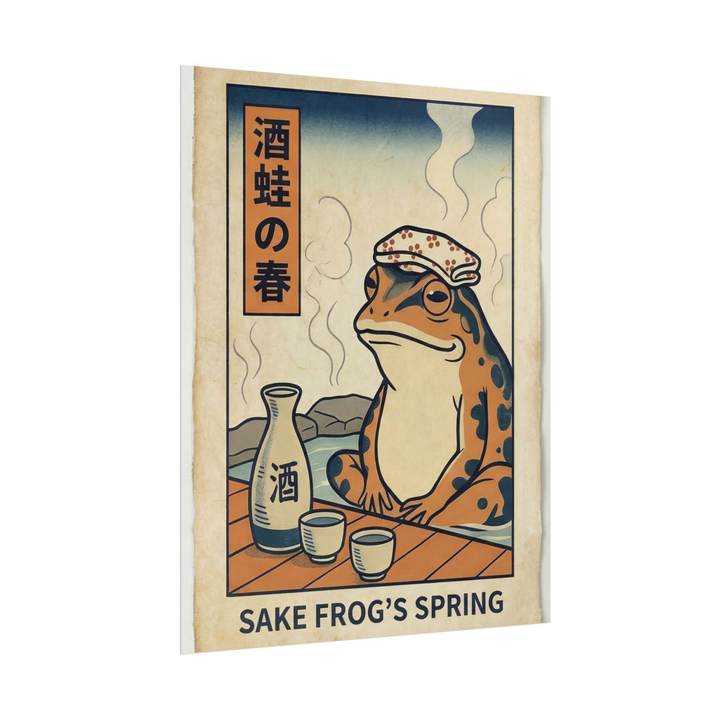 Sake Frog Illustration Rolled Poster | Japanese & Oriental Ukiyo-e Art Print