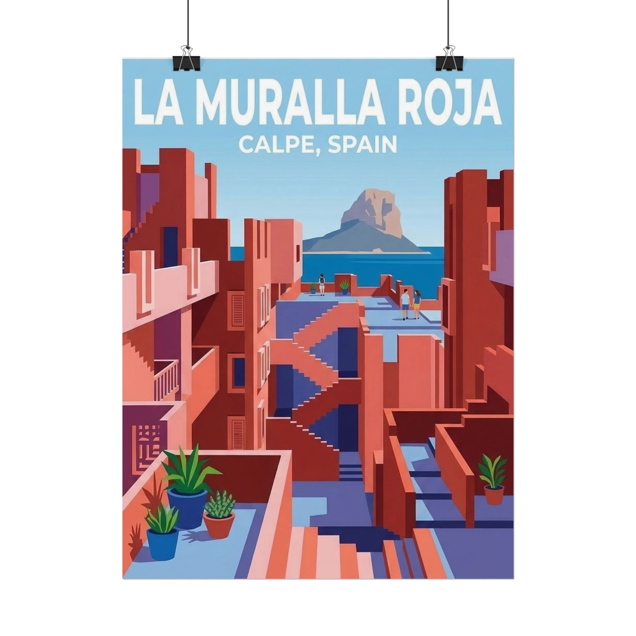 La Muralla Roja Calpe Spain Clean Minimalistic Poster | Rolled Poster, Architectural Travel Art