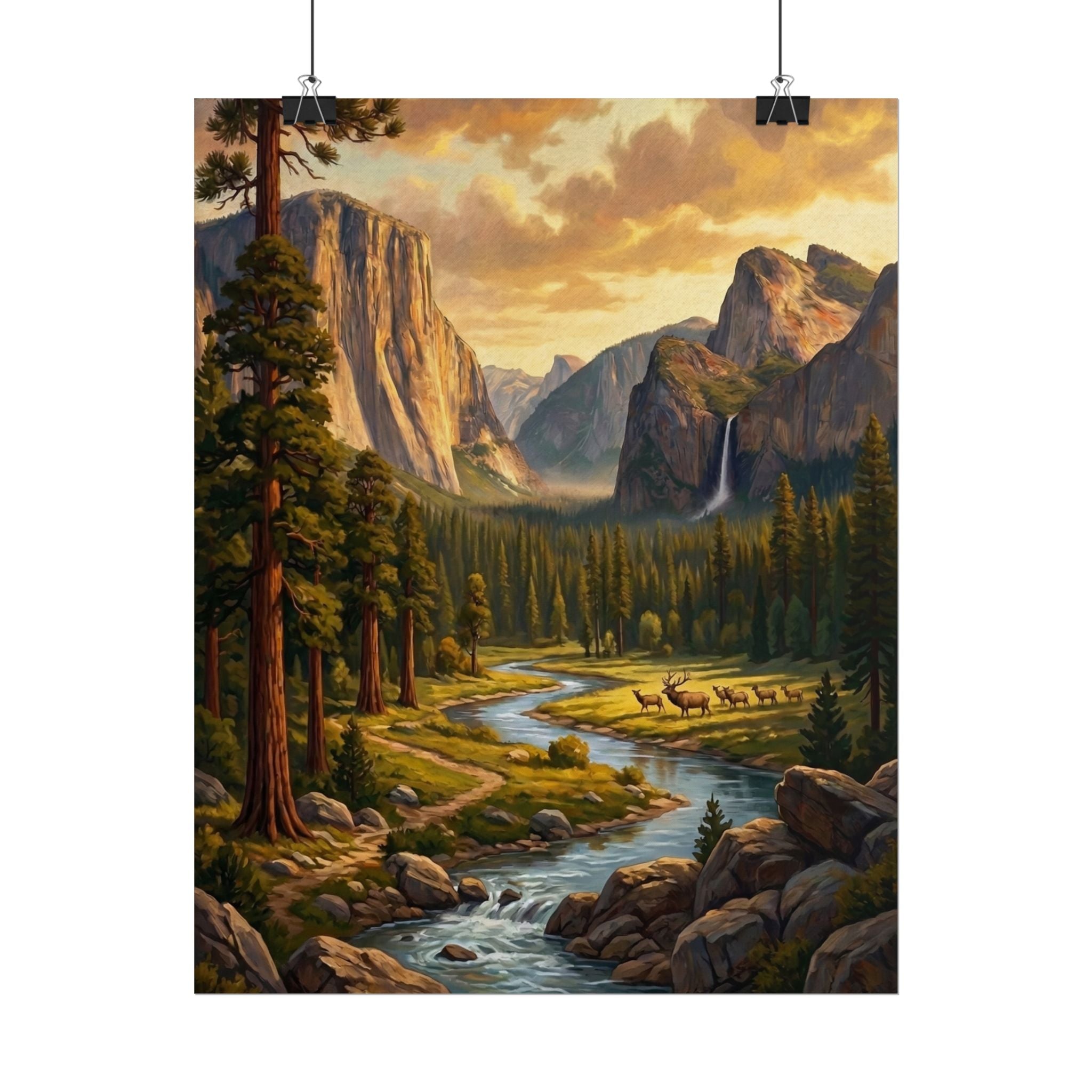 Yosemite Majestic Mountain Valley Poster | Rolled Wall Art, River Landscape Print