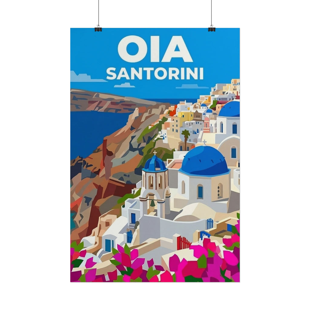 Oia Santorini Chic Travel Poster Rolled Poster | Block color | Greek Island Wall Art