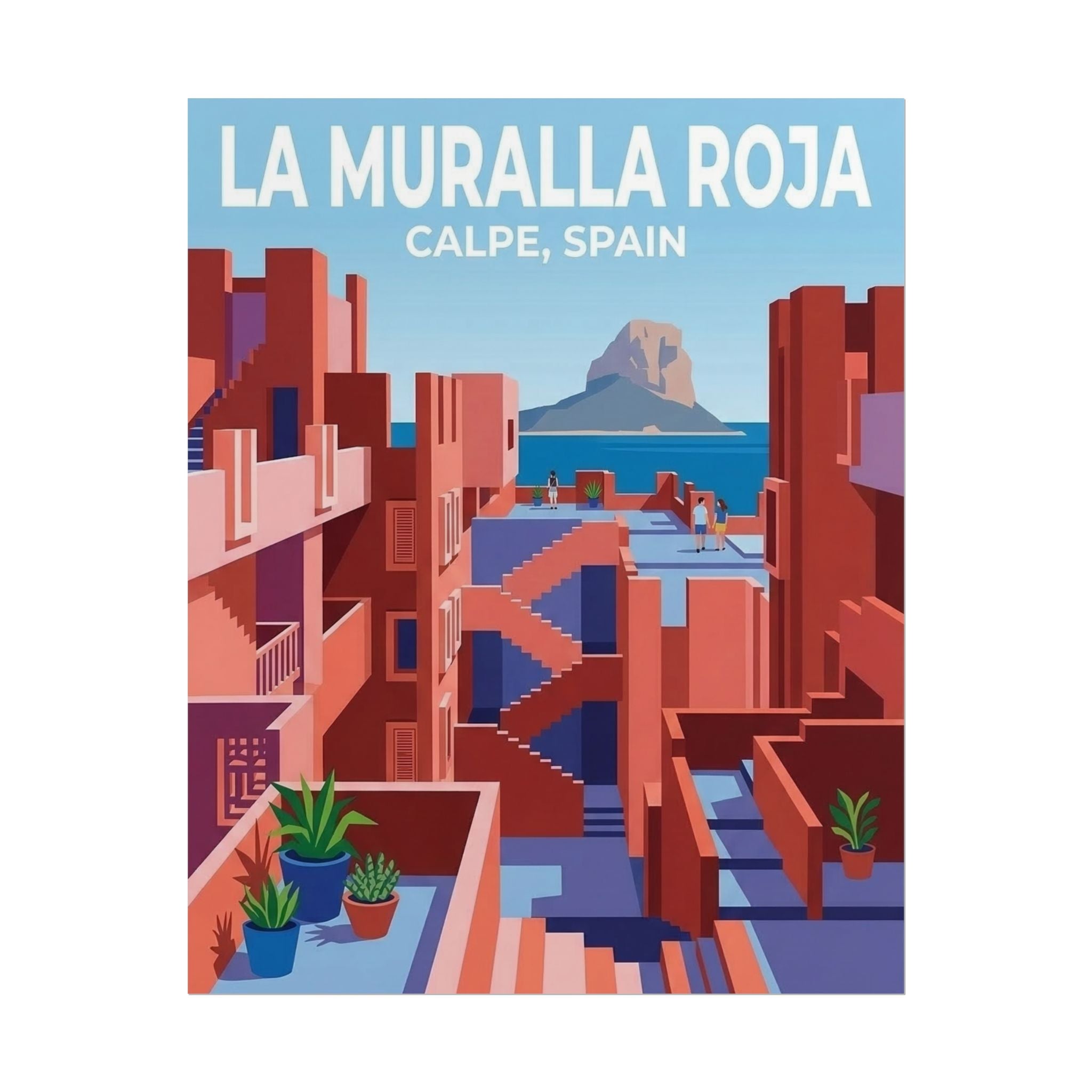 La Muralla Roja Calpe Spain Clean Minimalistic Poster | Rolled Poster, Architectural Travel Art