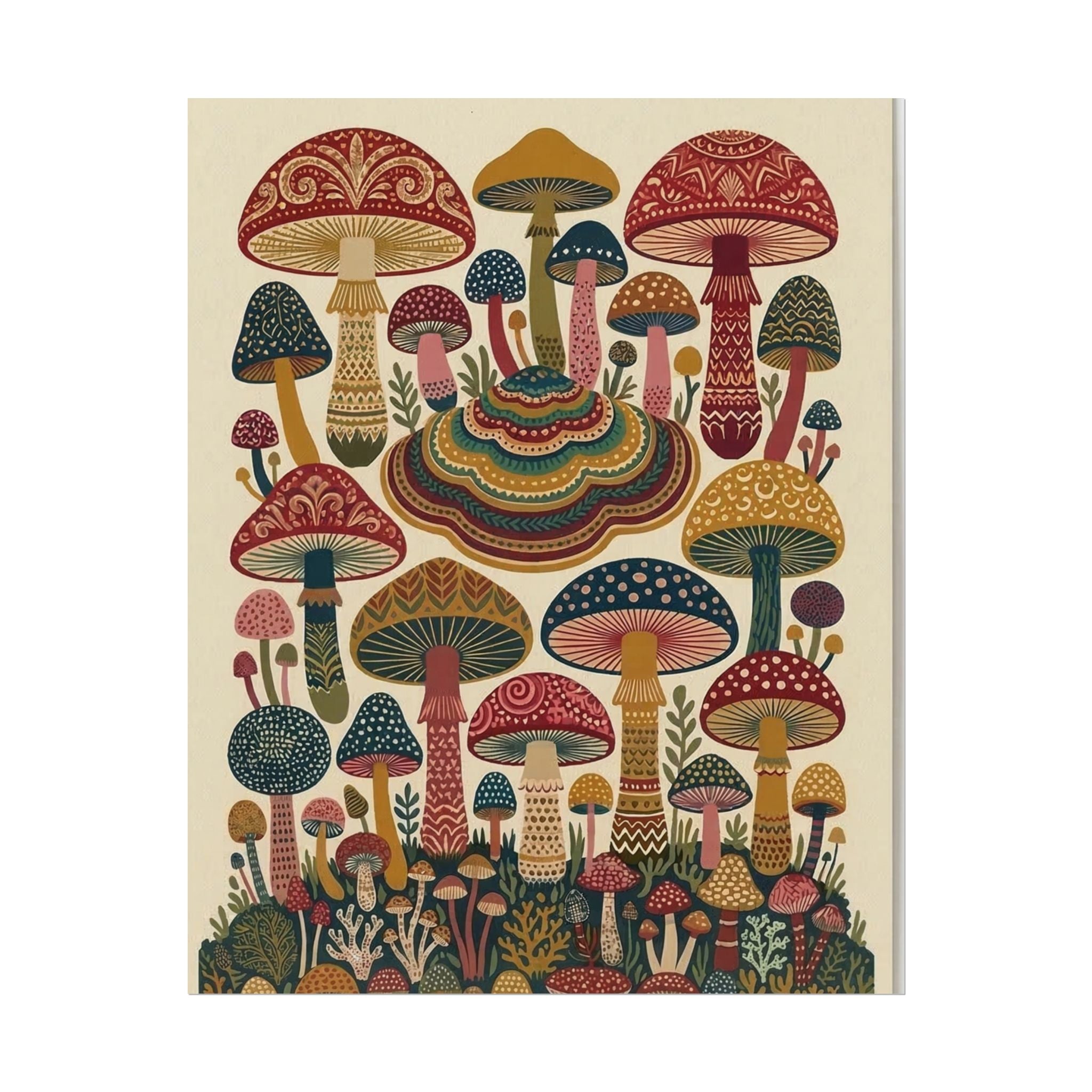 Psychedelic Mushroom Forest Rolled Poster | Retro Botanical Wall Art