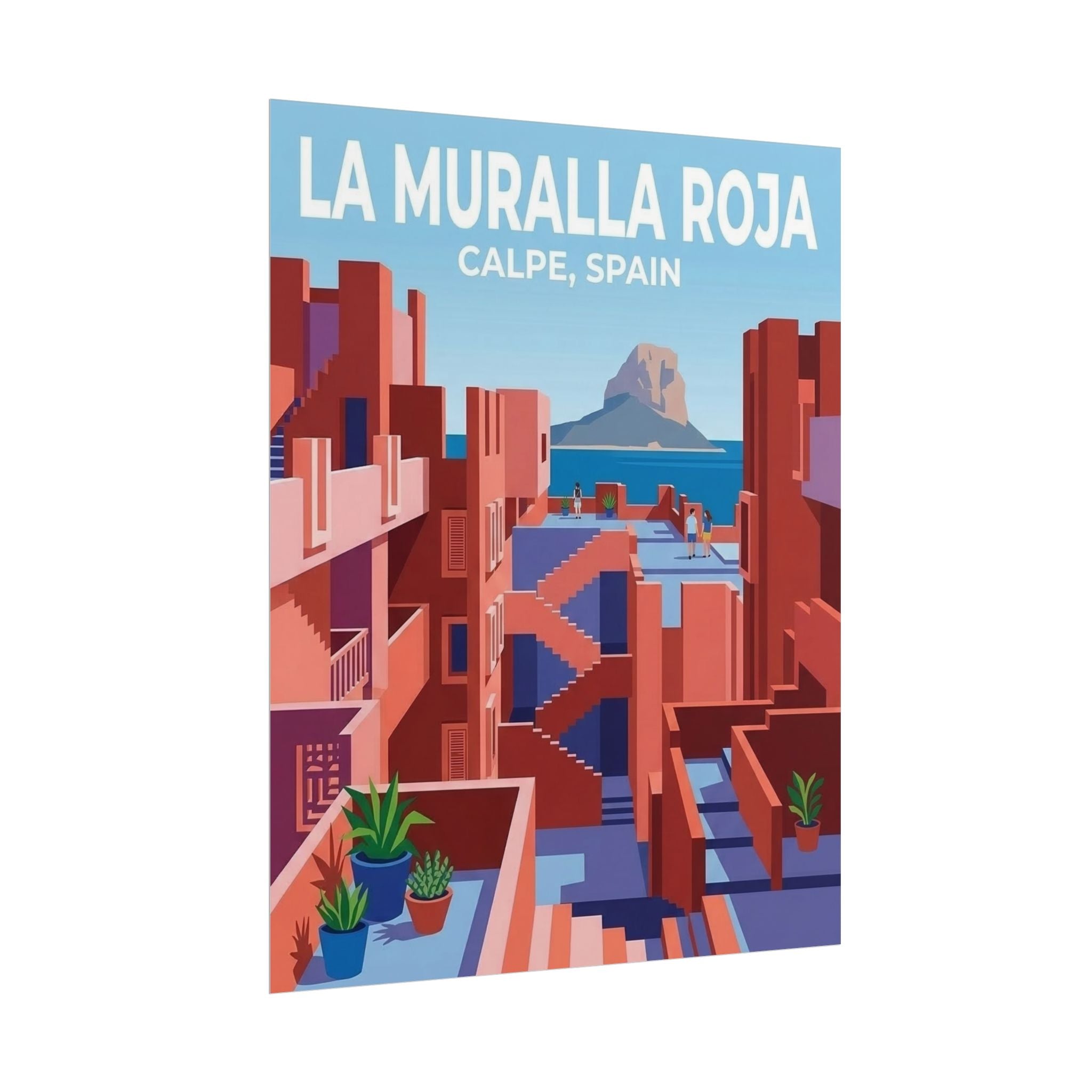 La Muralla Roja Calpe Spain Clean Minimalistic Poster | Rolled Poster, Architectural Travel Art