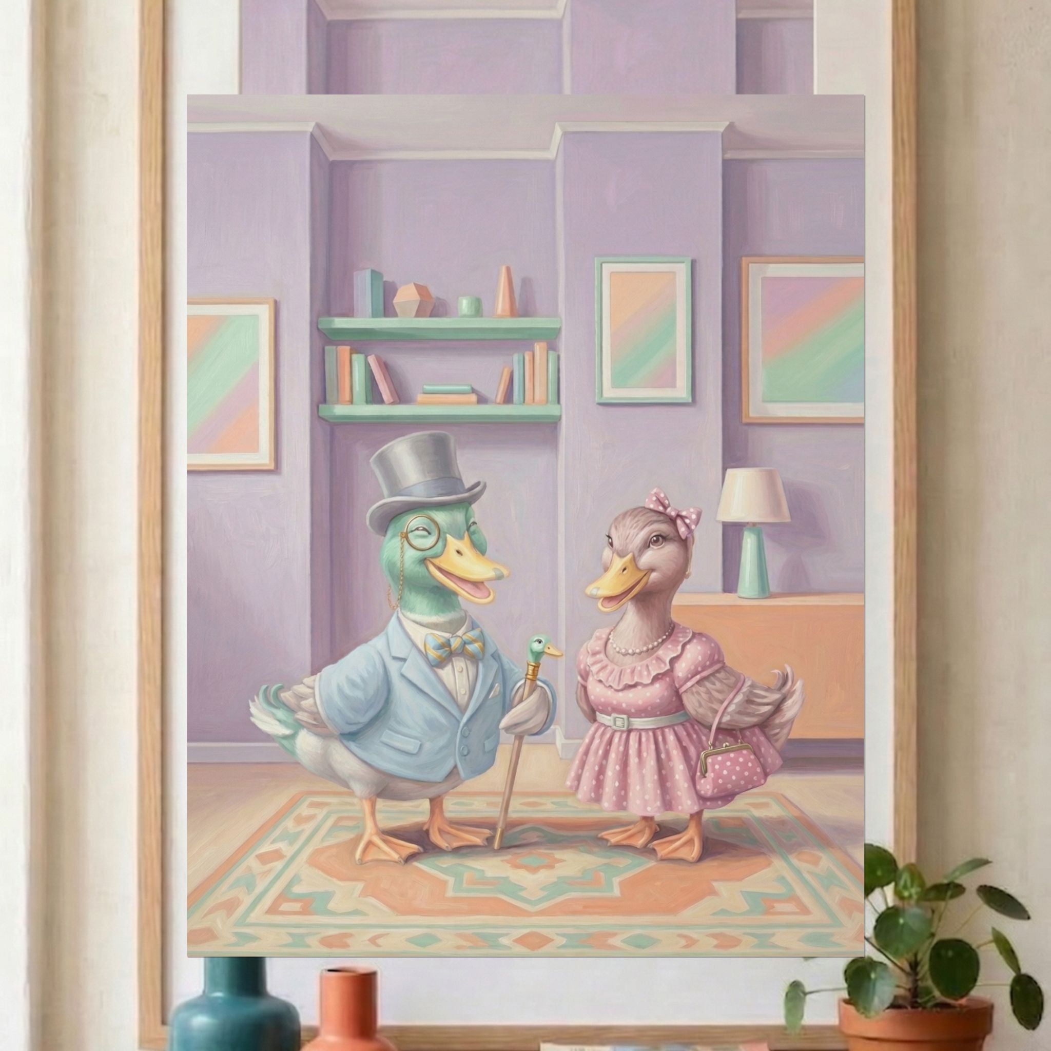 Rolled Poster — Vintage Dressed Ducks Illustration (Whimsical Nursery Wall Art)