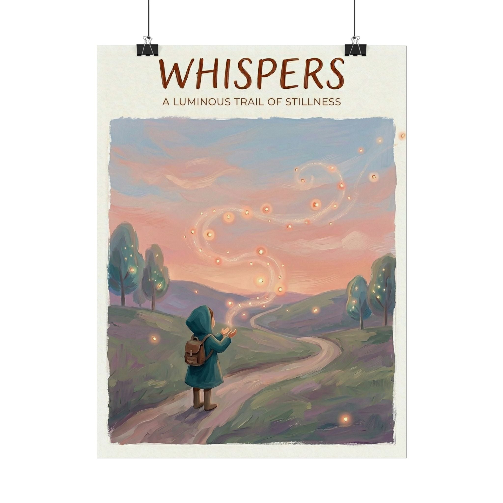 Whispers luminous trail illustration Rolled Poster | dreamy landscape, glowing lights