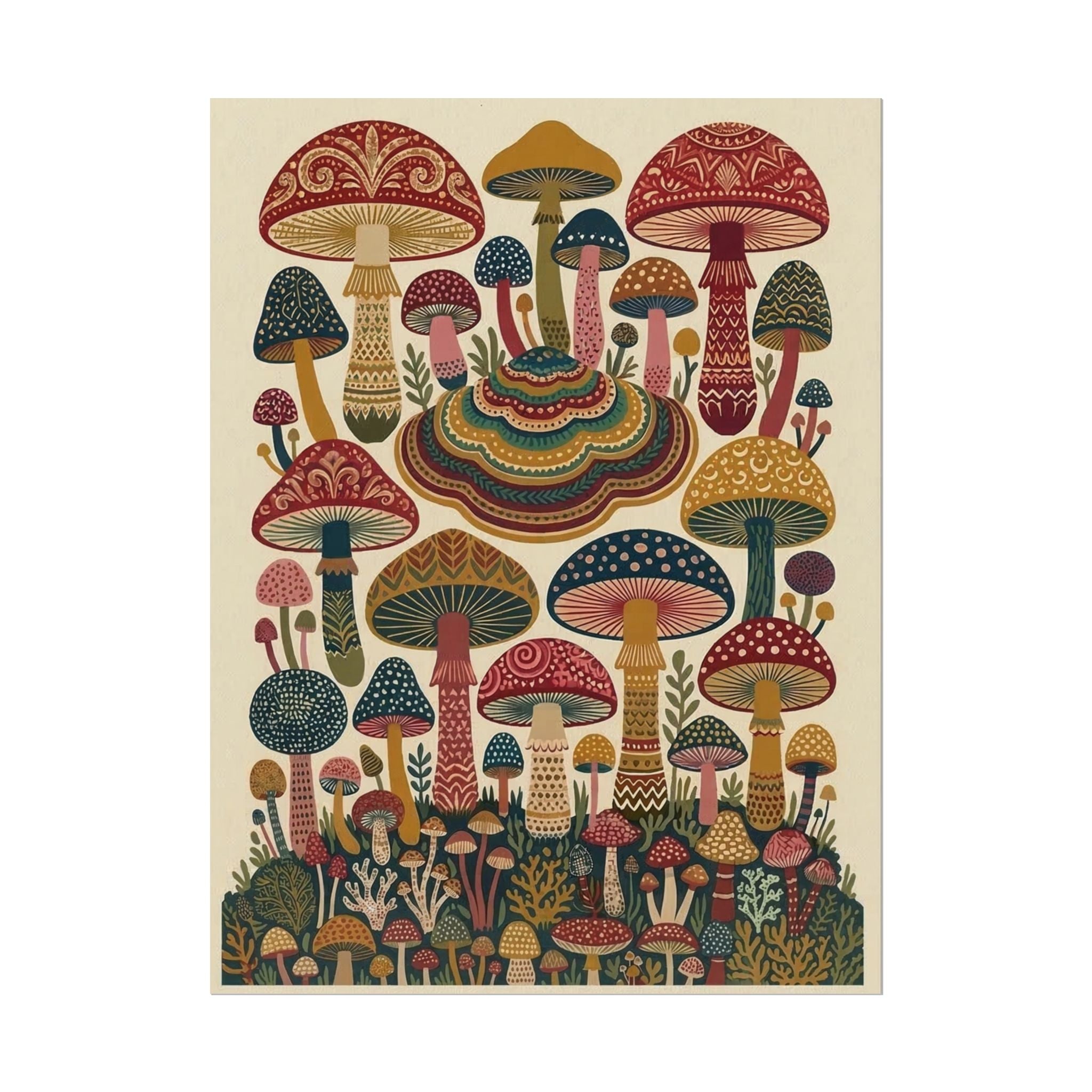 Psychedelic Mushroom Forest Rolled Poster | Retro Botanical Wall Art