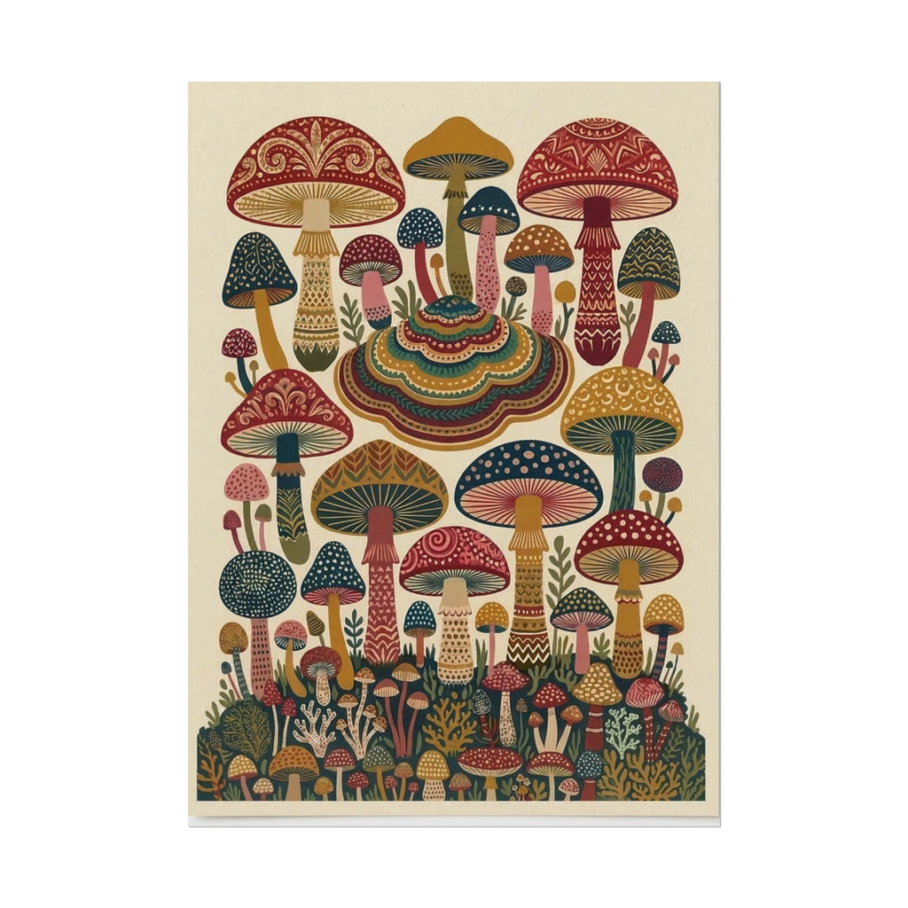Psychedelic Mushroom Forest Rolled Poster | Retro Botanical Wall Art