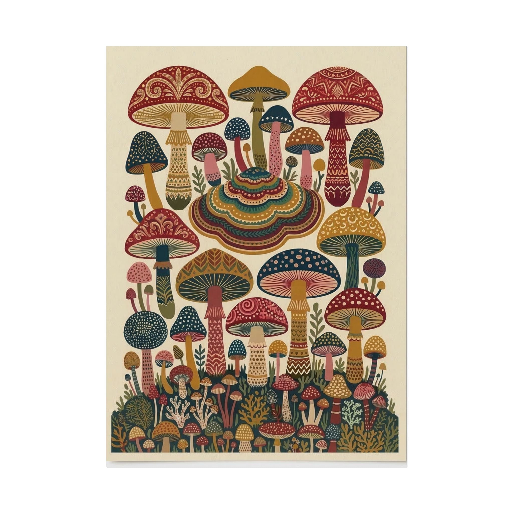 Psychedelic Mushroom Forest Rolled Poster | Retro Botanical Wall Art
