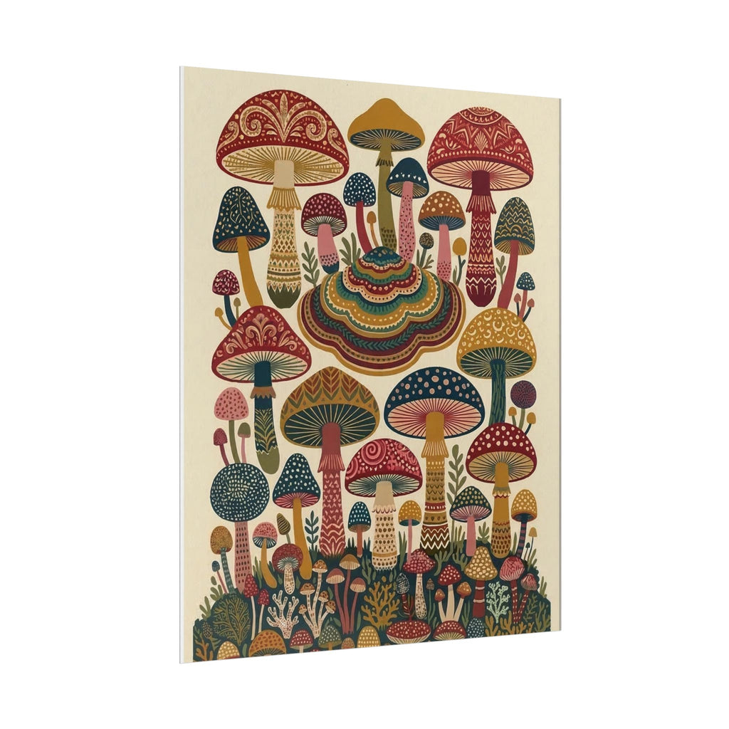 Psychedelic Mushroom Forest Rolled Poster | Retro Botanical Wall Art