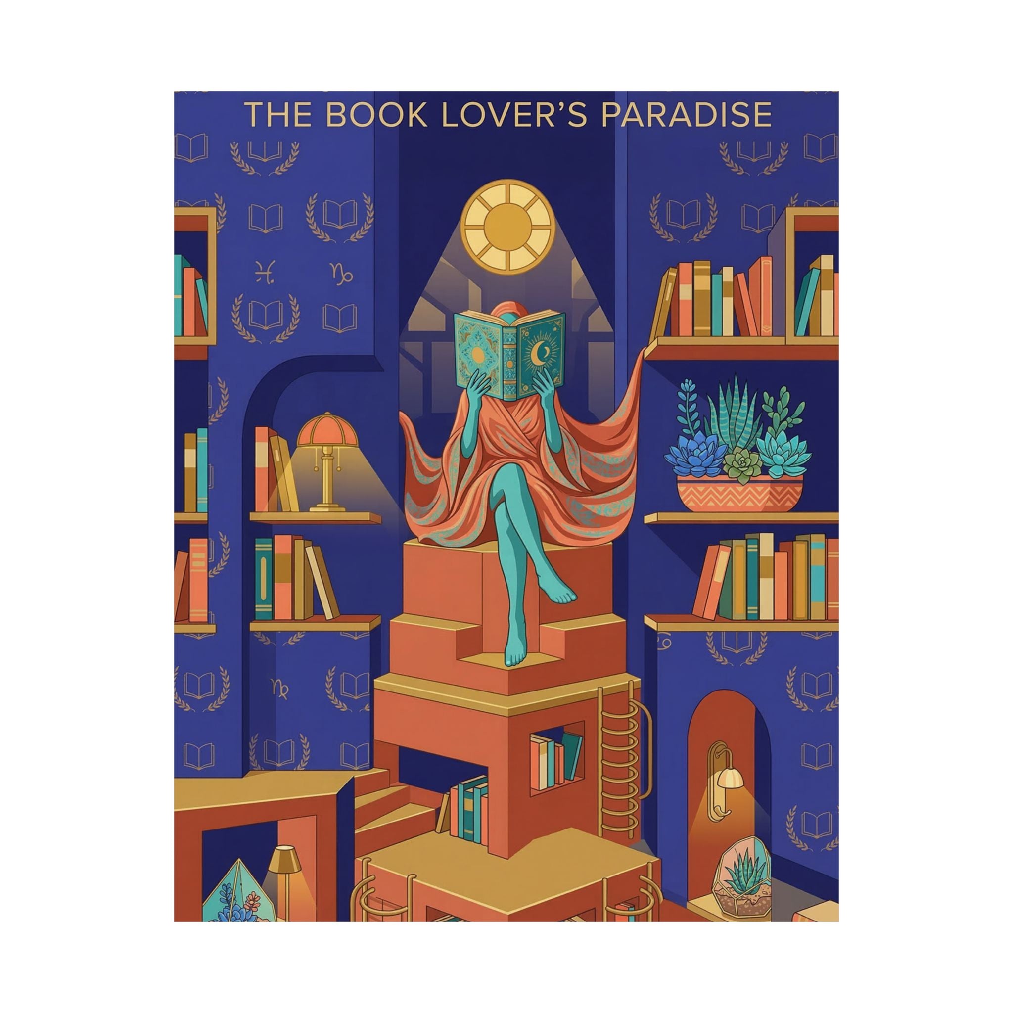 The Book Lover's Paradise Matte Vertical Poster | Reading Illustration