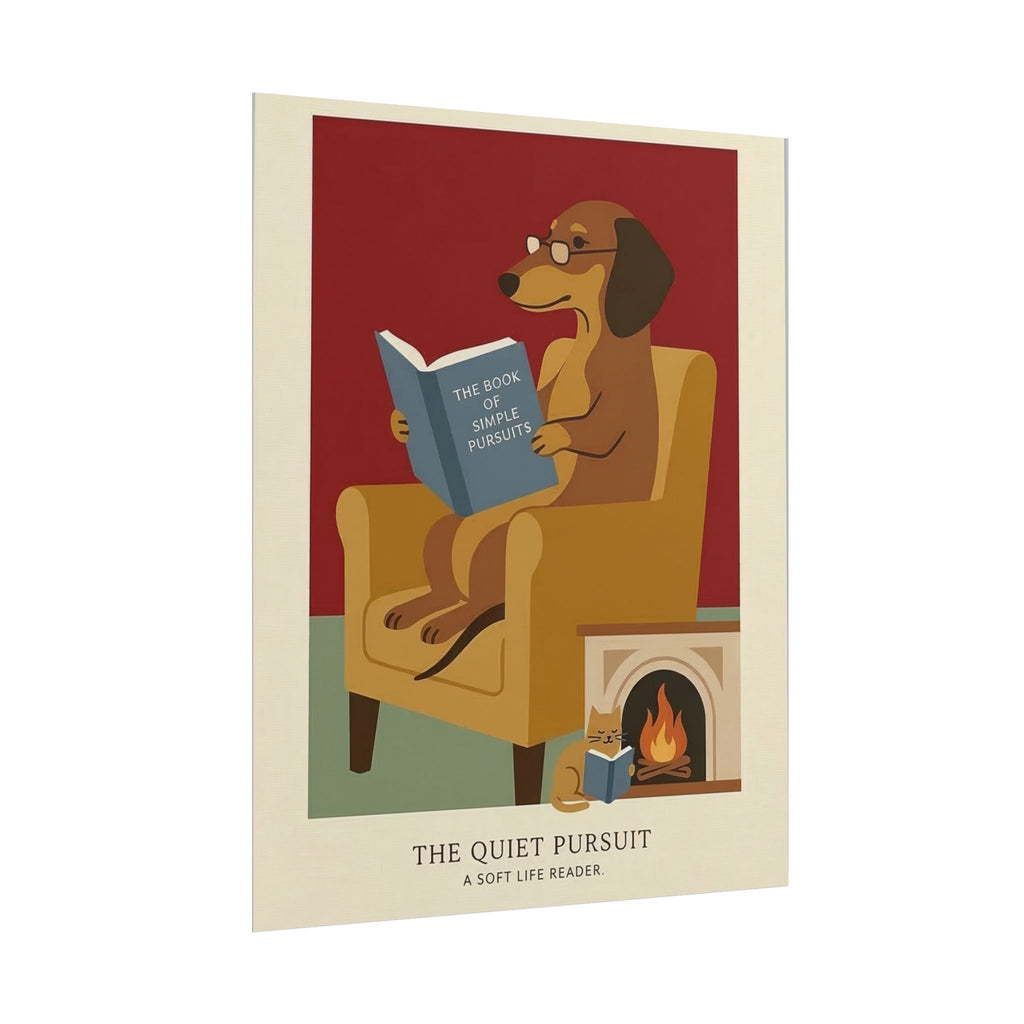 The Quiet Pursuit Reading Dog Rolled Poster | Booklover Wall Art, Fireplace Illustration