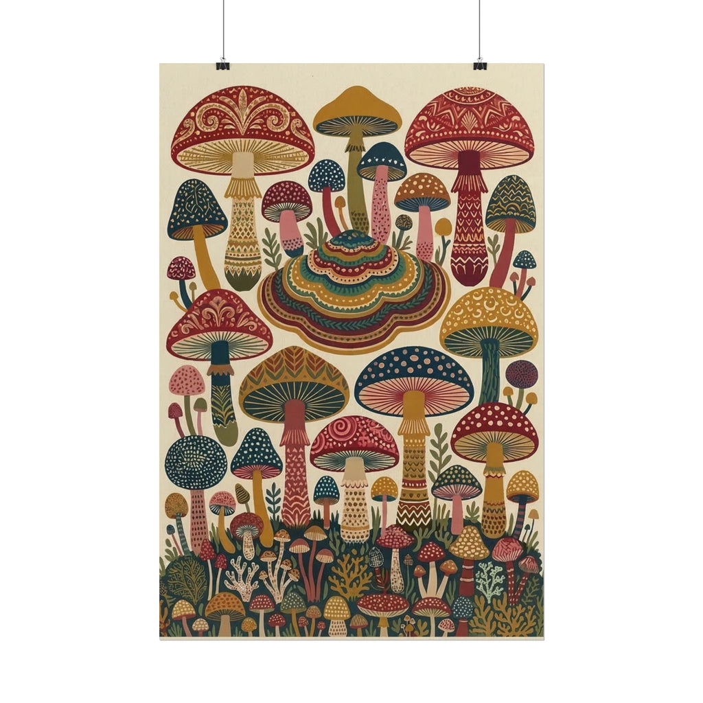 Psychedelic Mushroom Forest Rolled Poster | Retro Botanical Wall Art