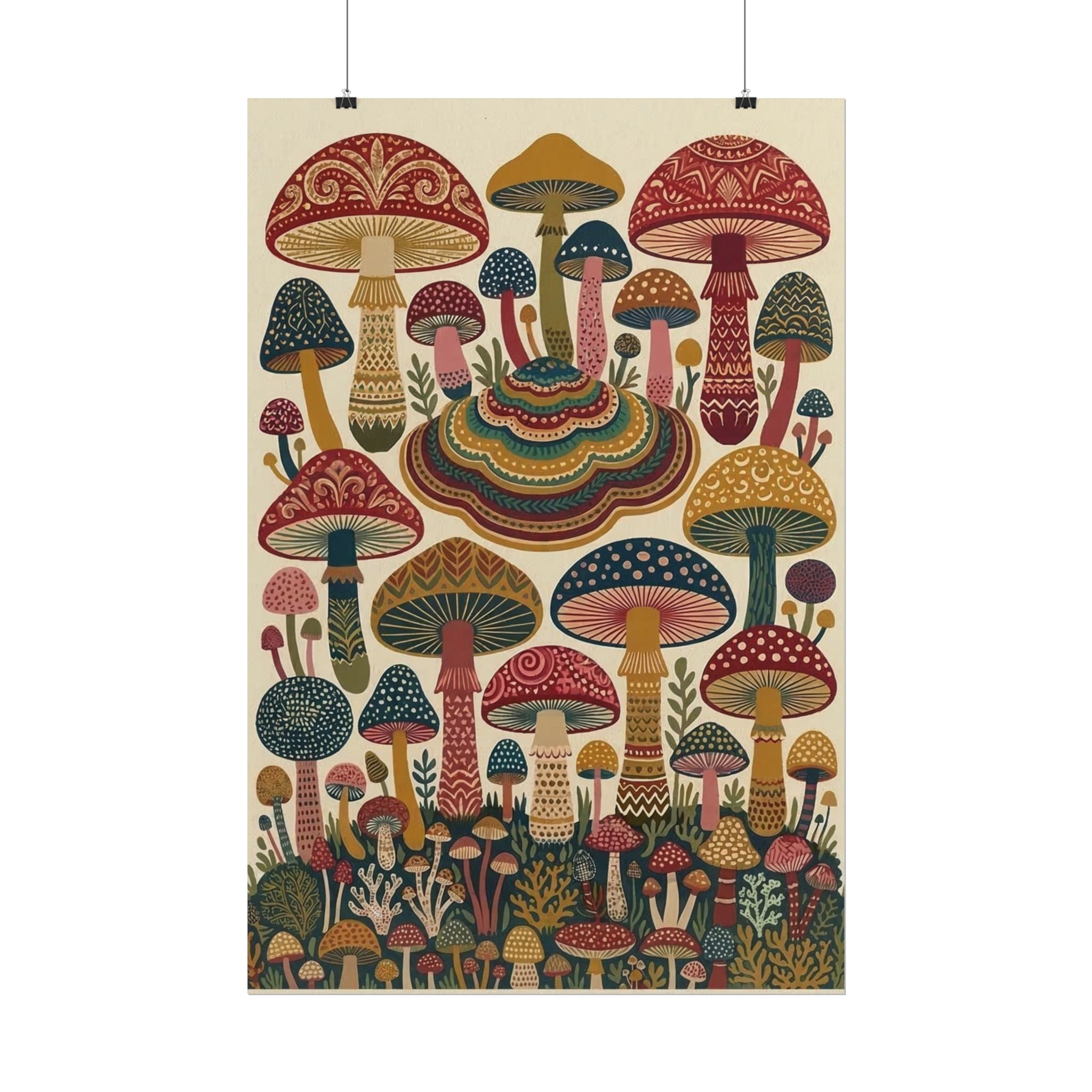 Psychedelic Mushroom Forest Rolled Poster | Retro Botanical Wall Art