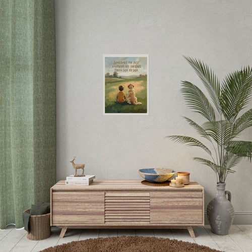 Boy and Dog Watching Sunset Rolled Poster | Minimalistic acrylic art poster