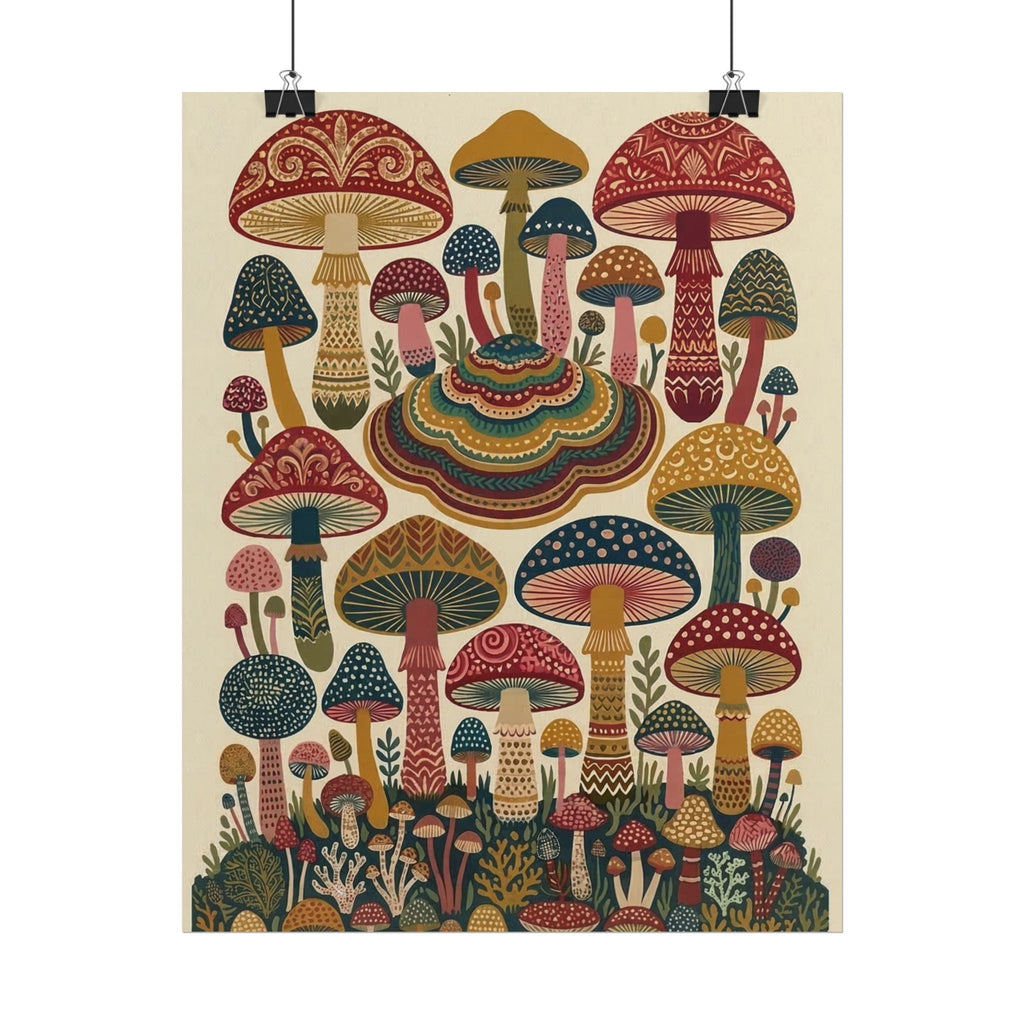 Psychedelic Mushroom Forest Rolled Poster | Retro Botanical Wall Art