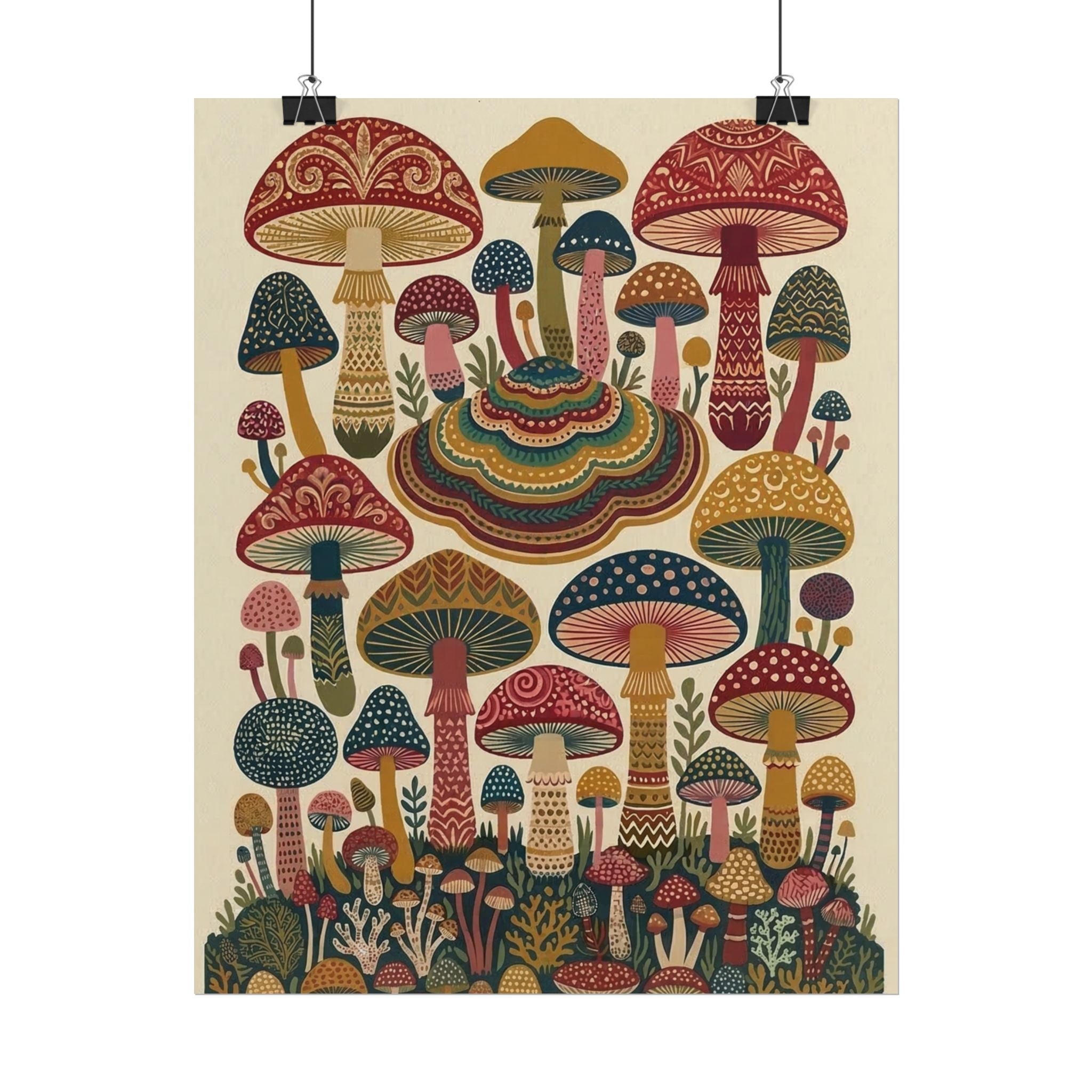Psychedelic Mushroom Forest Rolled Poster | Retro Botanical Wall Art