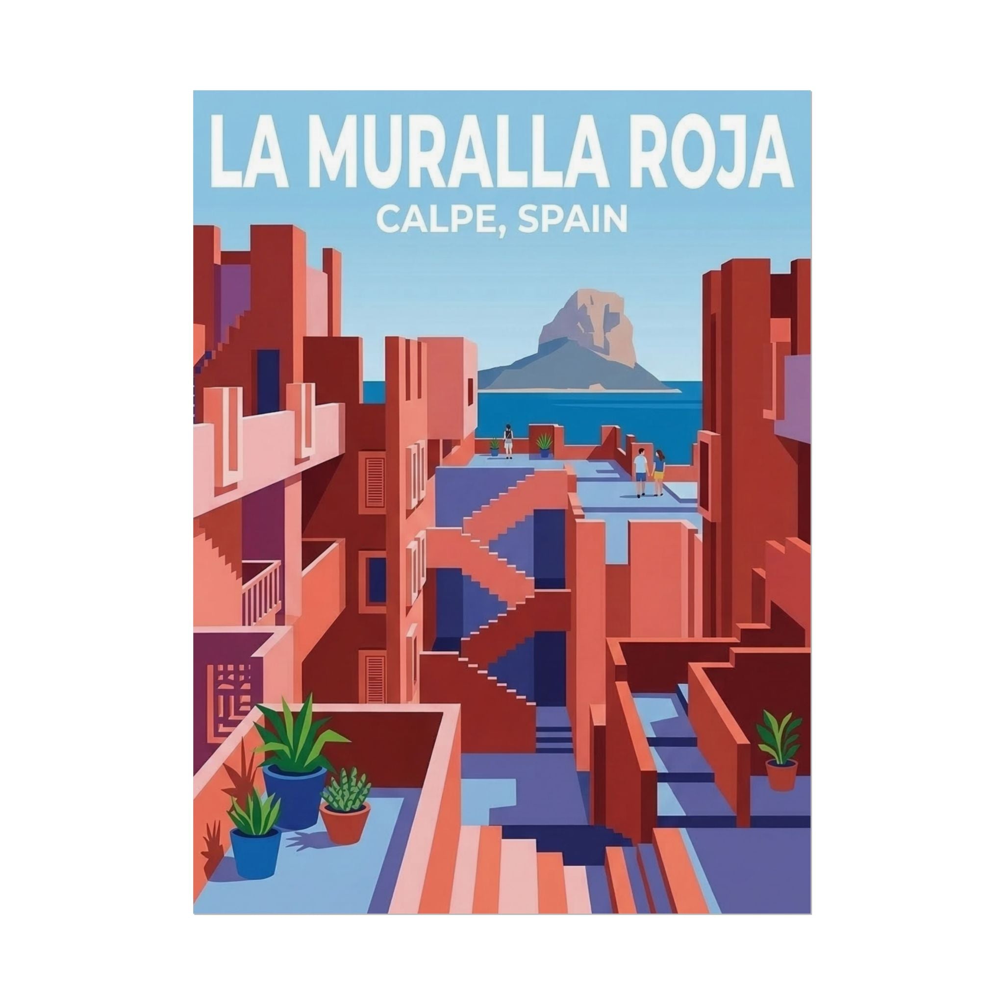 La Muralla Roja Calpe Spain Clean Minimalistic Poster | Rolled Poster, Architectural Travel Art