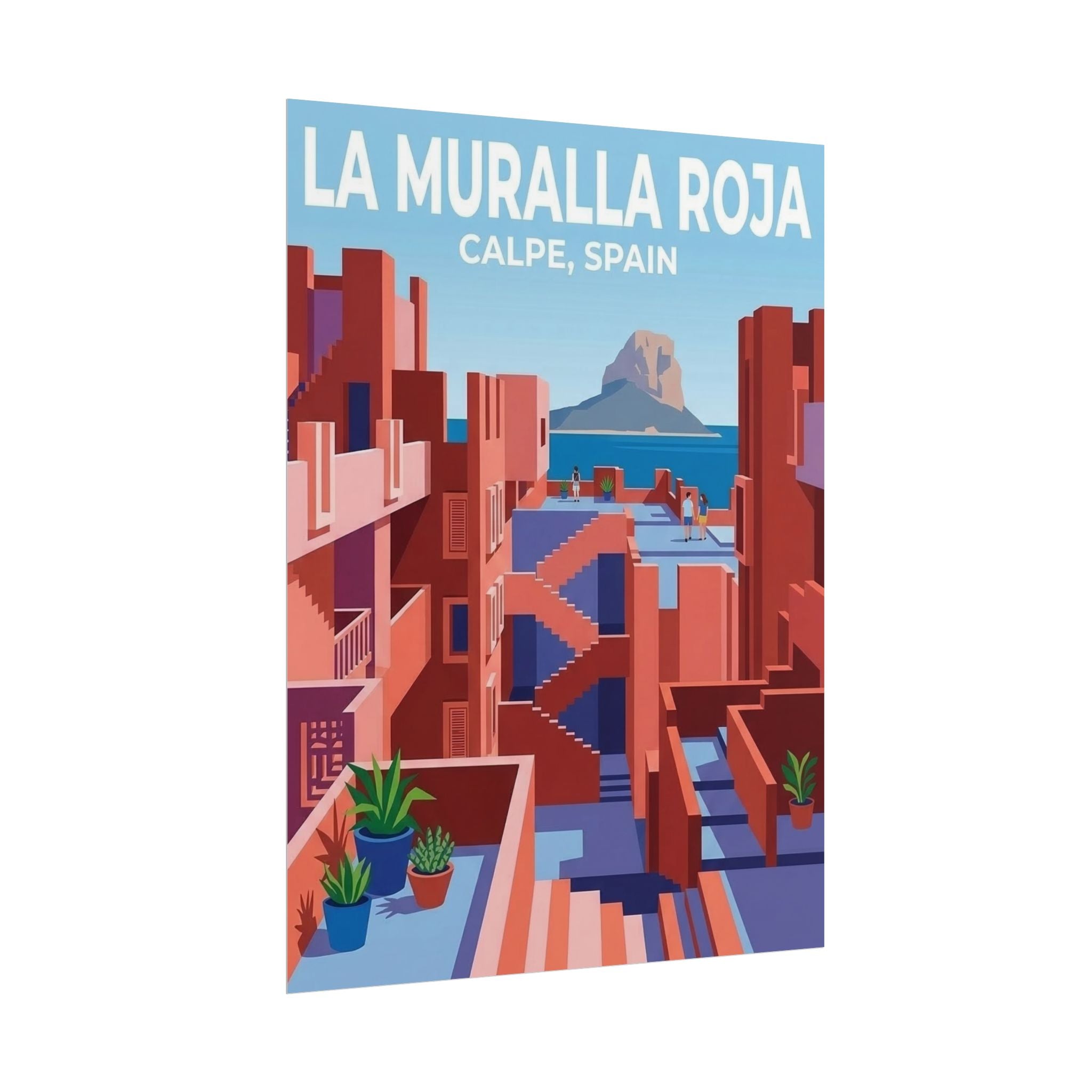 La Muralla Roja Calpe Spain Clean Minimalistic Poster | Rolled Poster, Architectural Travel Art