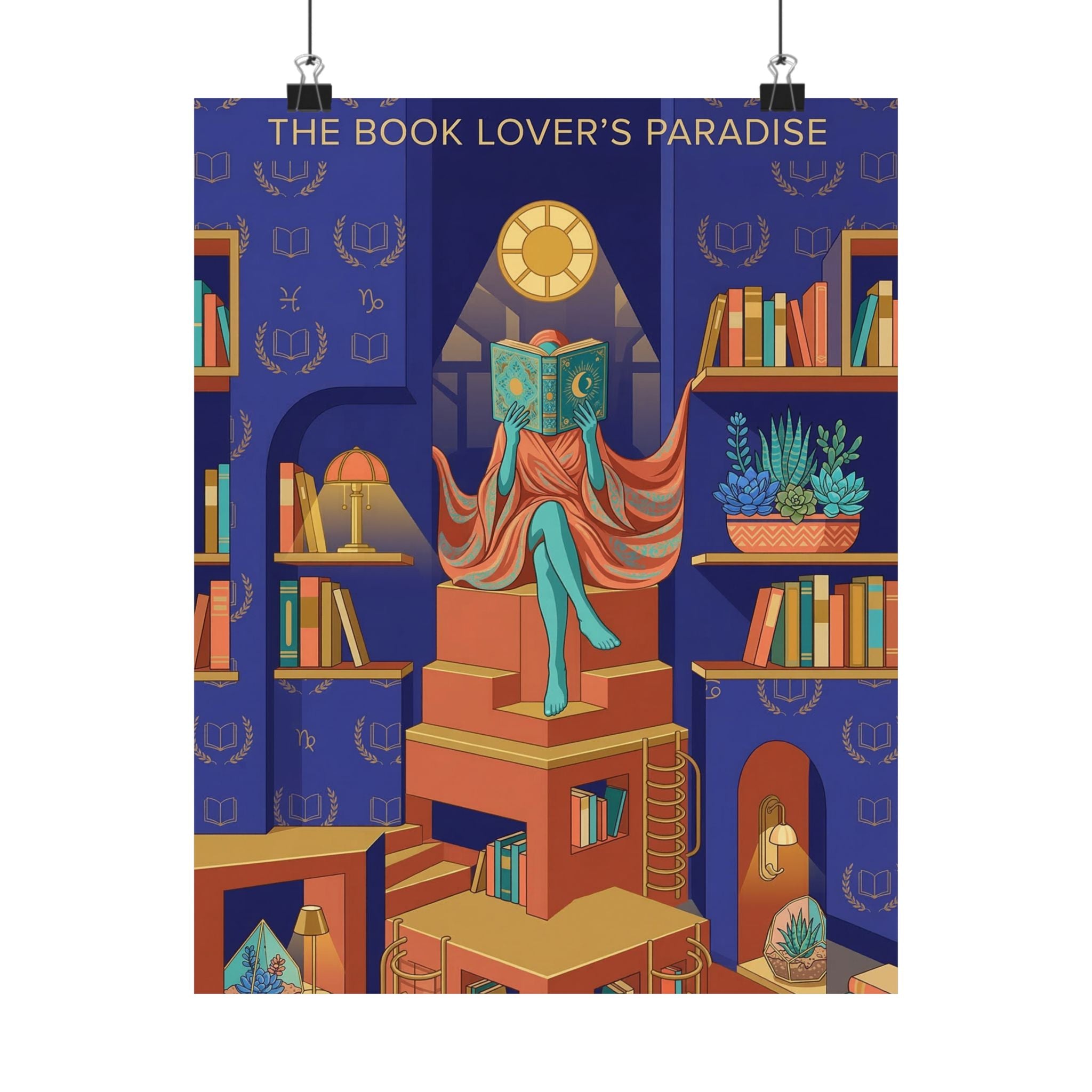 The Book Lover's Paradise Matte Vertical Poster | Reading Illustration
