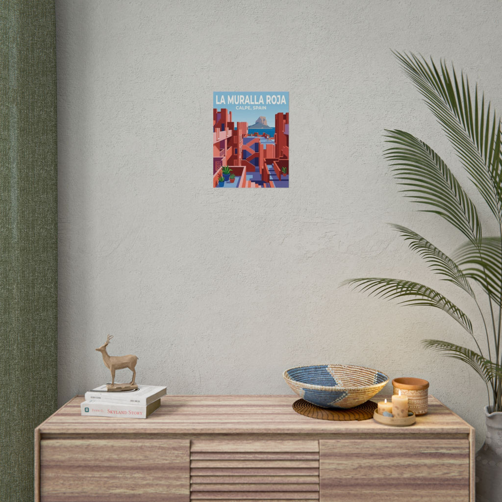La Muralla Roja Calpe Spain Clean Minimalistic Poster | Rolled Poster, Architectural Travel Art