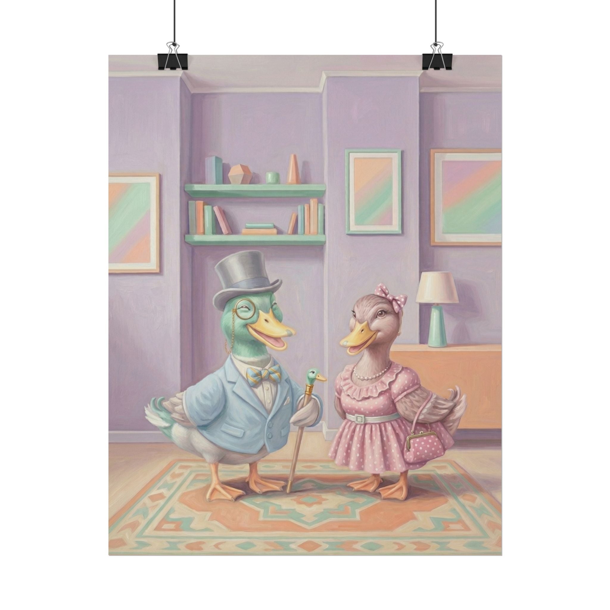 Rolled Poster — Vintage Dressed Ducks Illustration (Whimsical Nursery Wall Art)