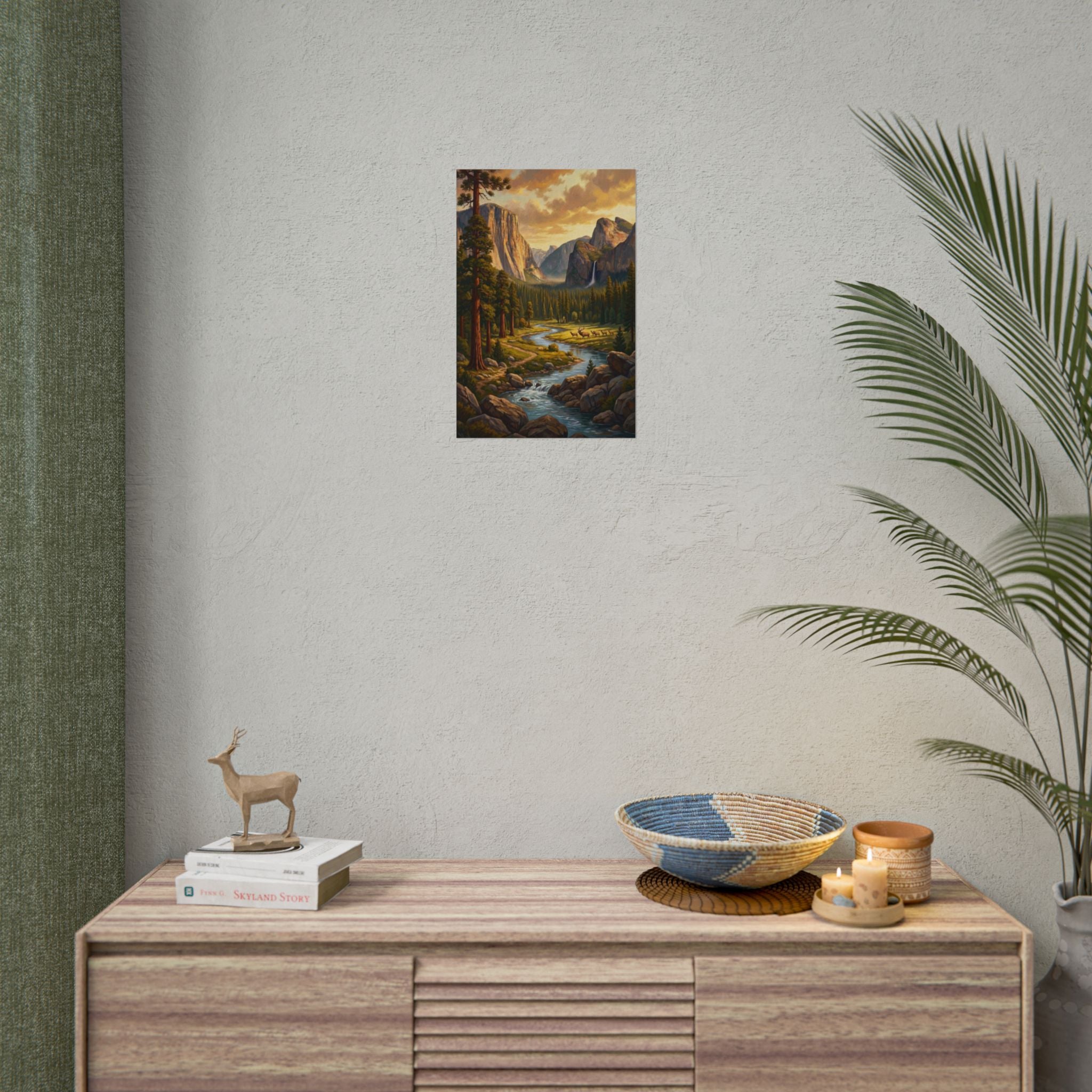 Yosemite Majestic Mountain Valley Poster | Rolled Wall Art, River Landscape Print