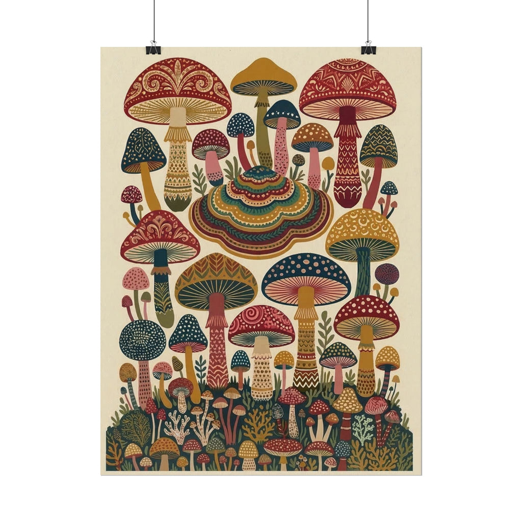 Psychedelic Mushroom Forest Rolled Poster | Retro Botanical Wall Art