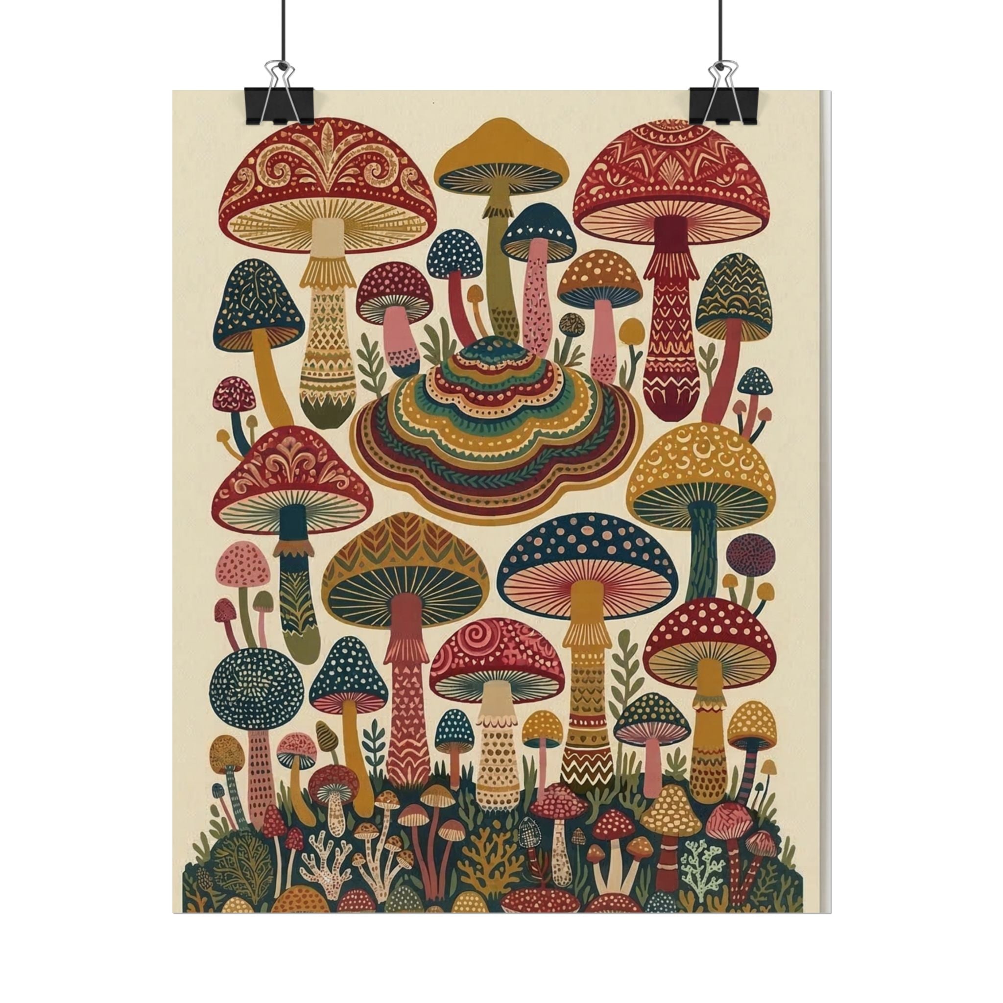 Psychedelic Mushroom Forest Rolled Poster | Retro Botanical Wall Art