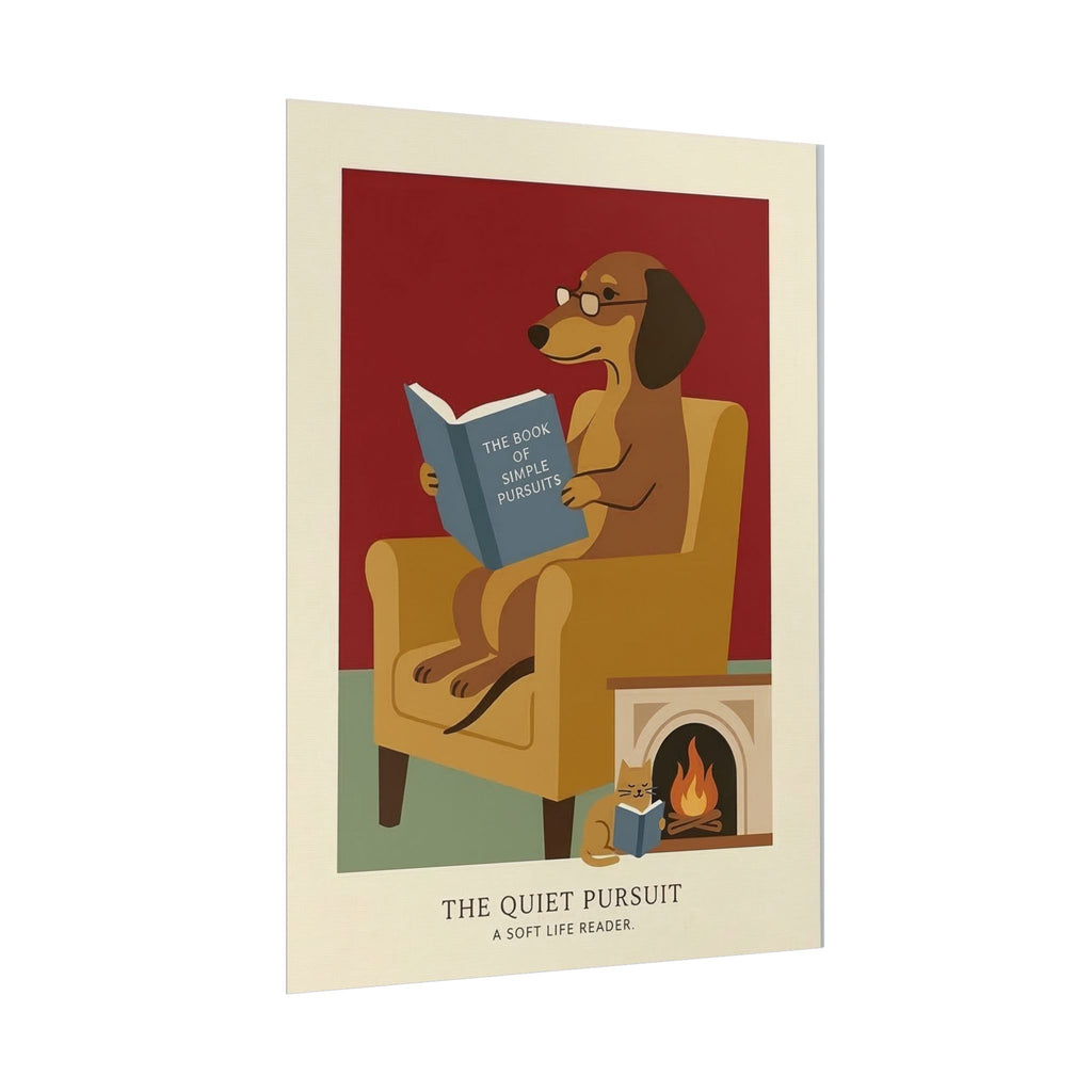 The Quiet Pursuit Reading Dog Rolled Poster | Booklover Wall Art, Fireplace Illustration
