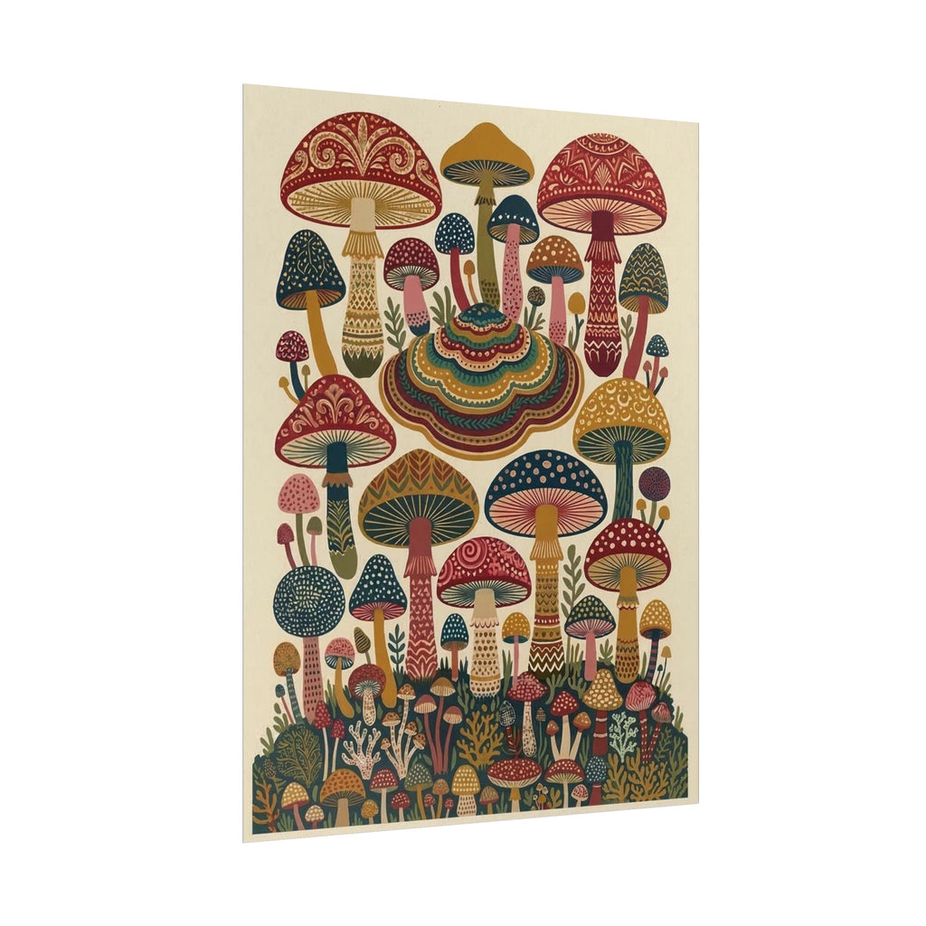 Psychedelic Mushroom Forest Rolled Poster | Retro Botanical Wall Art
