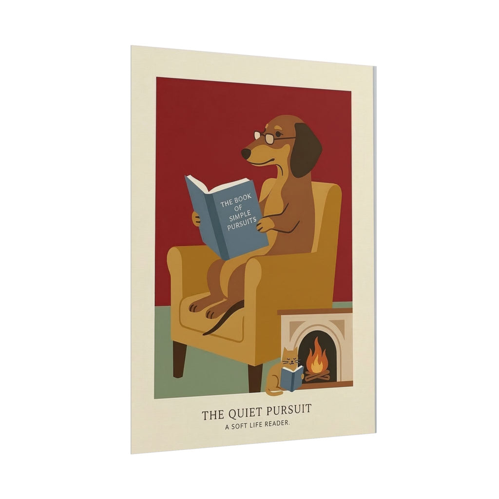 The Quiet Pursuit Reading Dog Rolled Poster | Booklover Wall Art, Fireplace Illustration